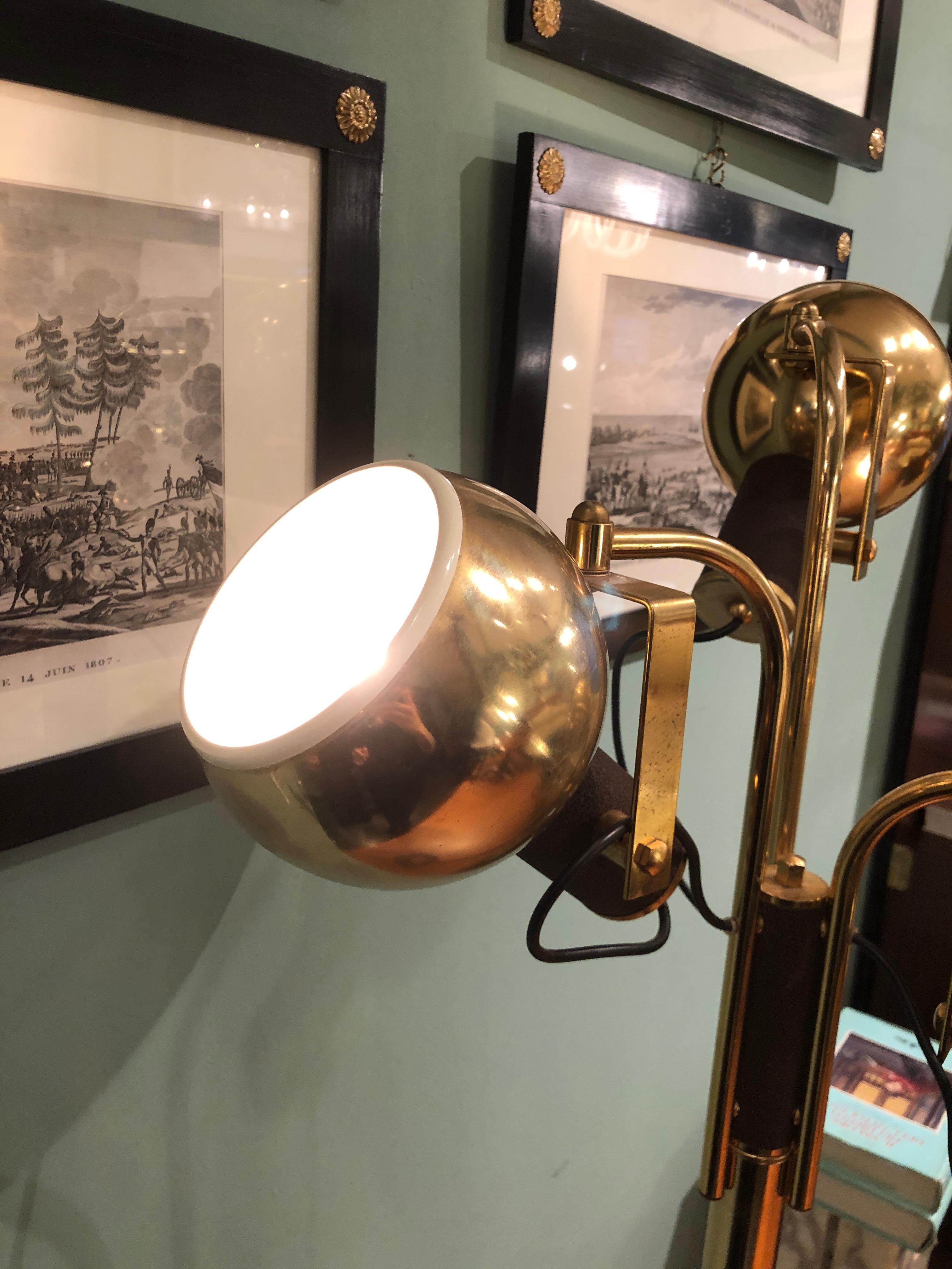 Vintage Brass and Iron Three Adjustable Lights Floor Lamp, 1970s 4