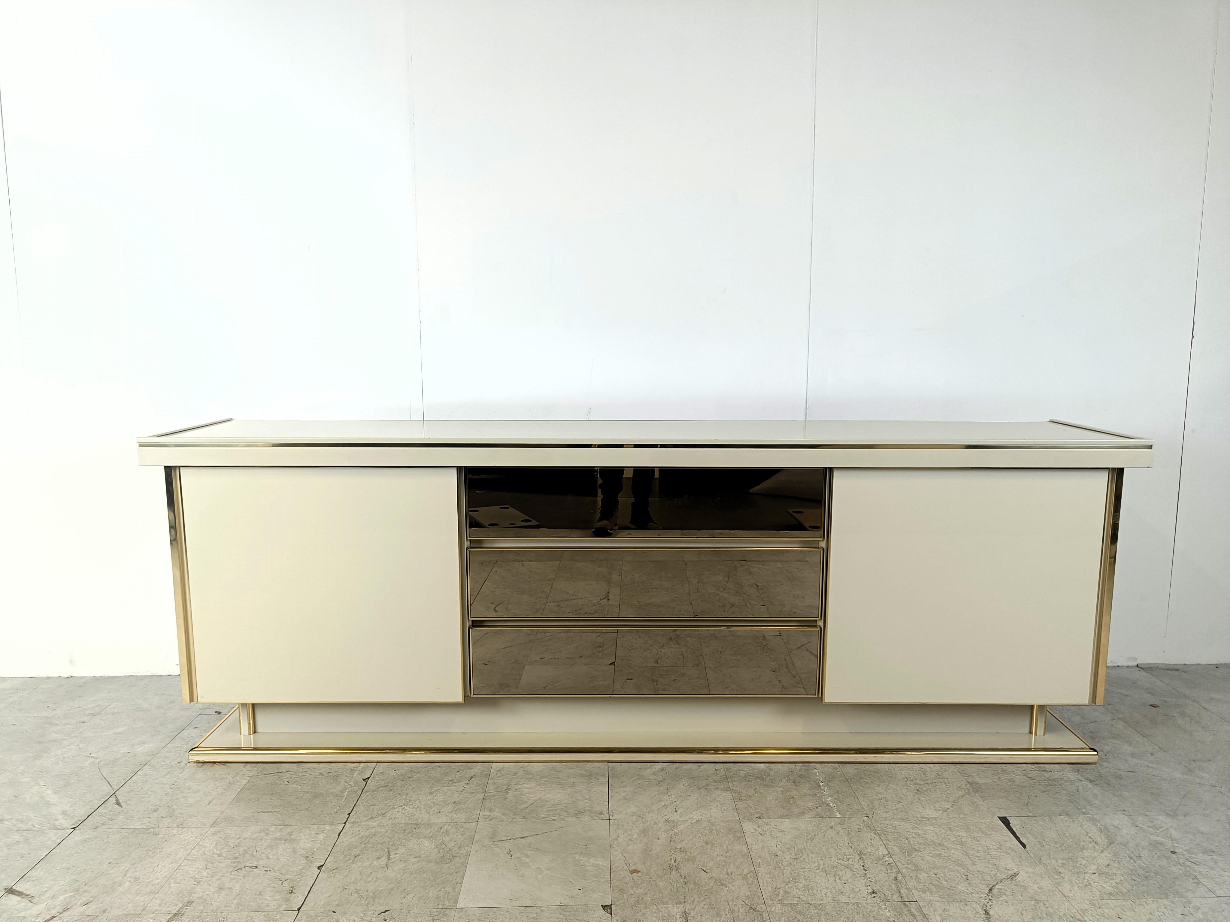 Hollywood Regency Vintage brass and lacquer sideboard, 1970s For Sale