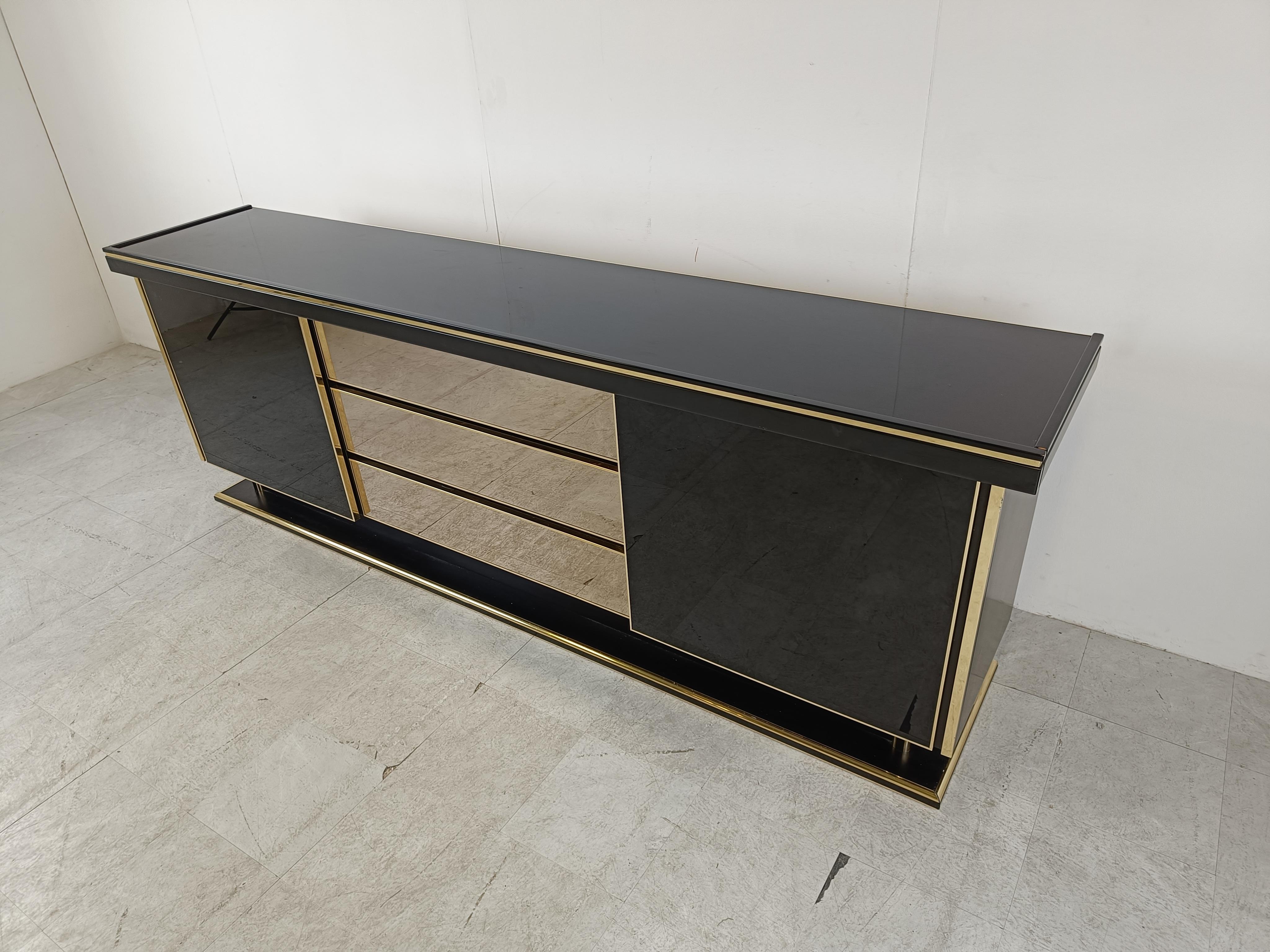 French Vintage brass and lacquer sideboard, 1970s
