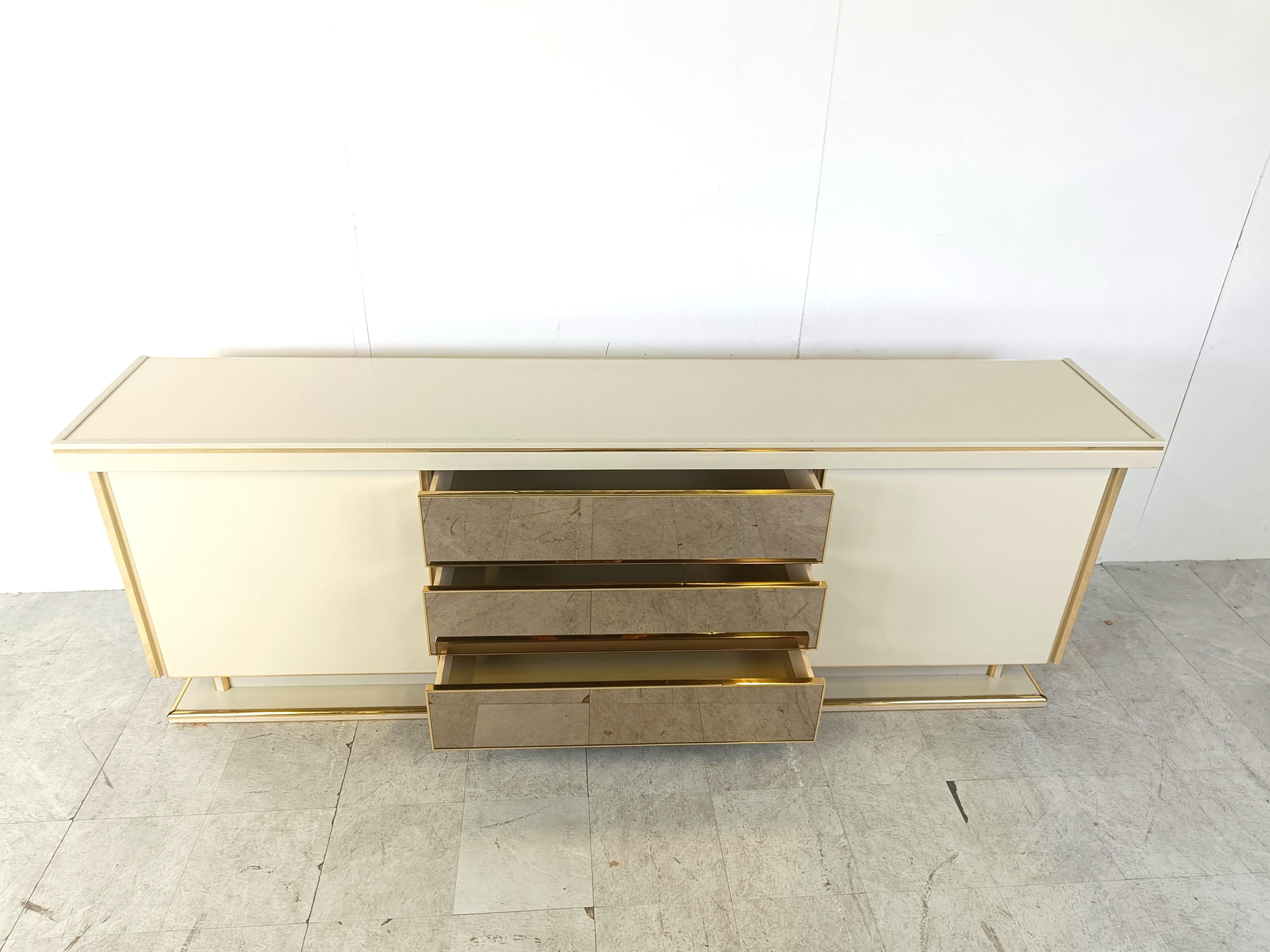 Brass Vintage brass and lacquer sideboard, 1970s For Sale