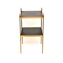 Vintage Brass and Leather Side Table