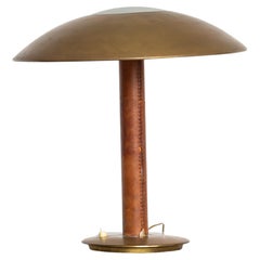 Vintage Brass and Leather Table Lamp by Stilnovo, Italian Production, 1950s
