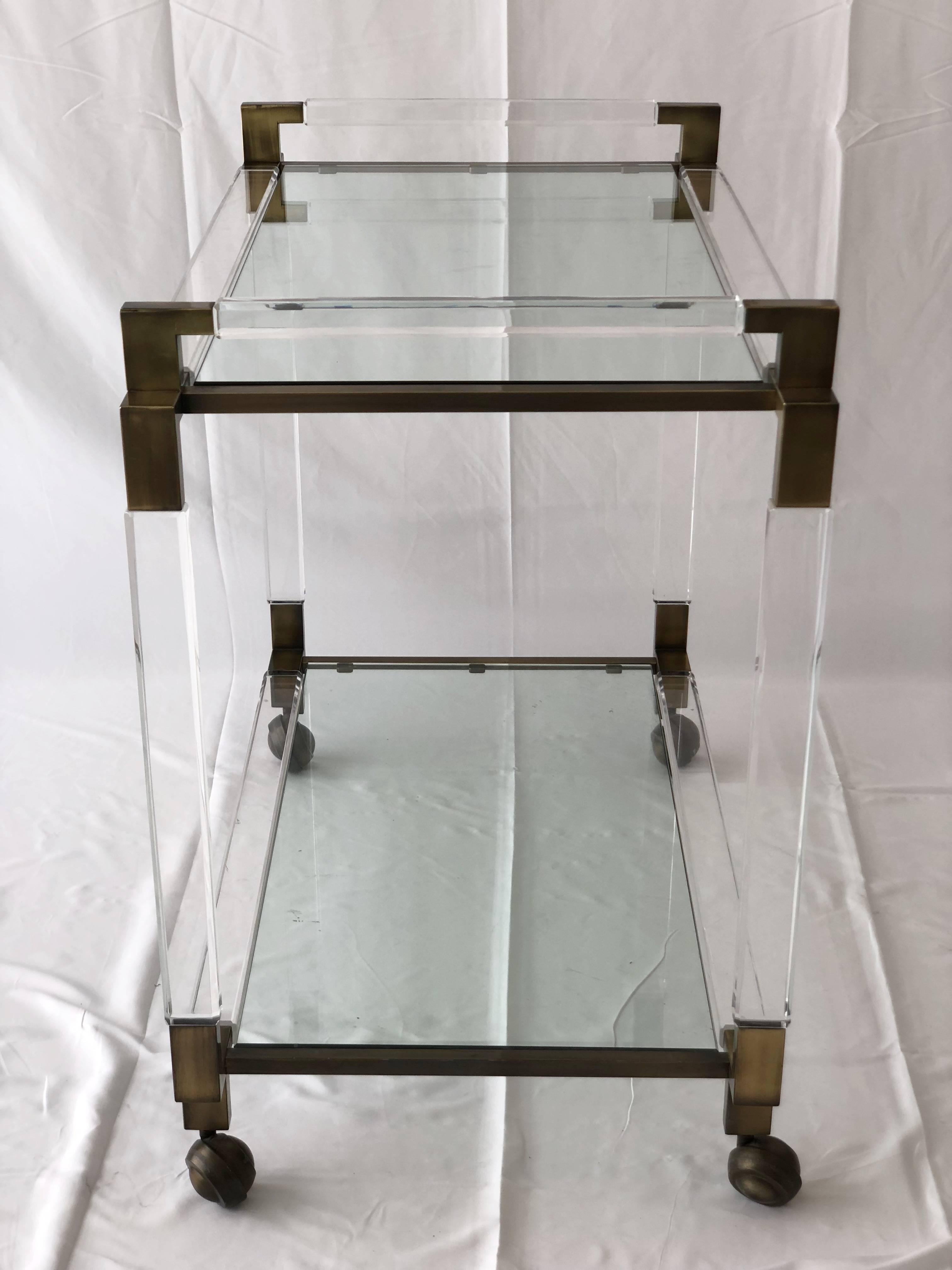 Mid-Century Modern Vintage Brass and Lucite Bar Cart by Charles Hollis Jones, Metric Collection