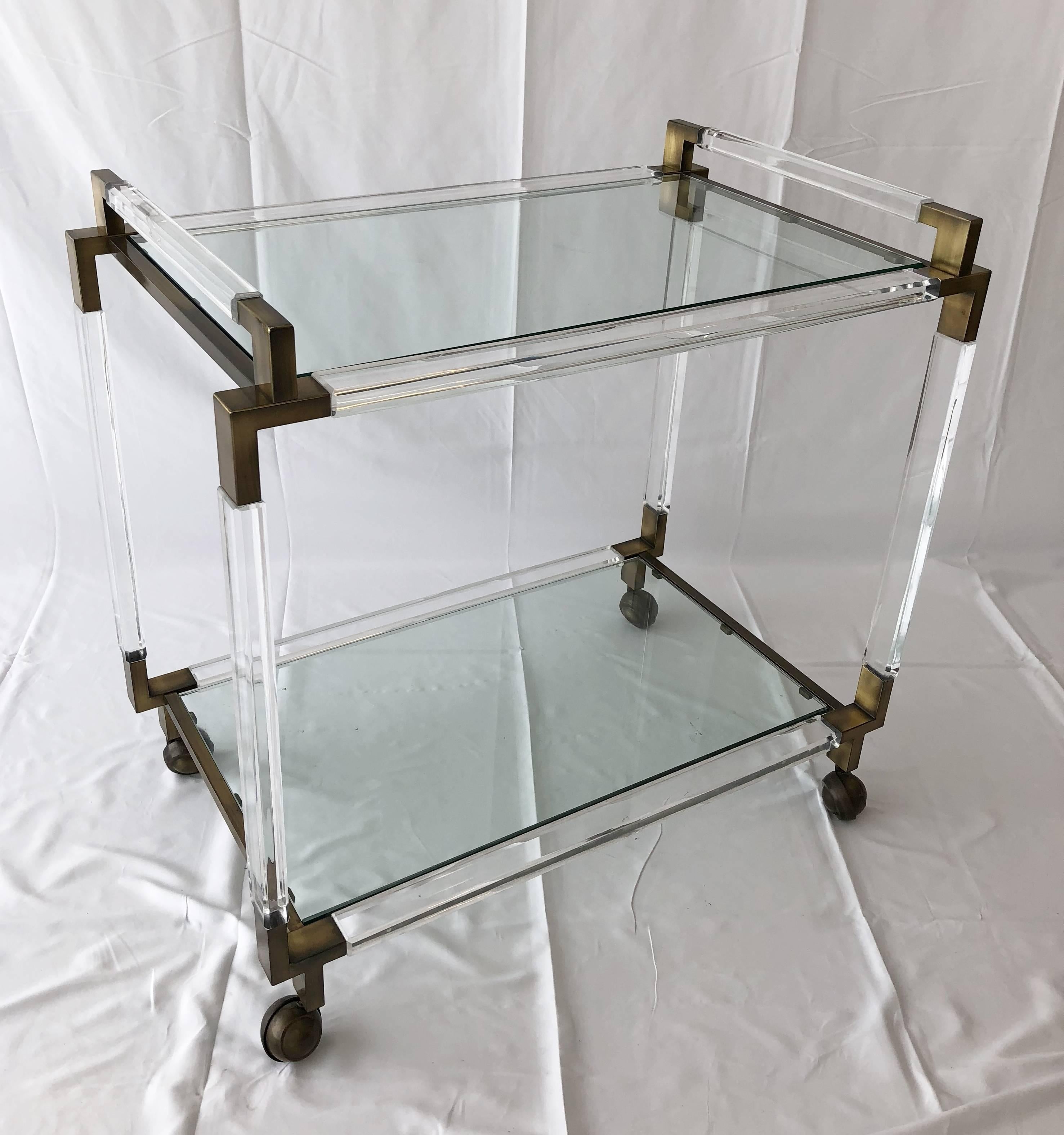 American Vintage Brass and Lucite Bar Cart by Charles Hollis Jones, Metric Collection