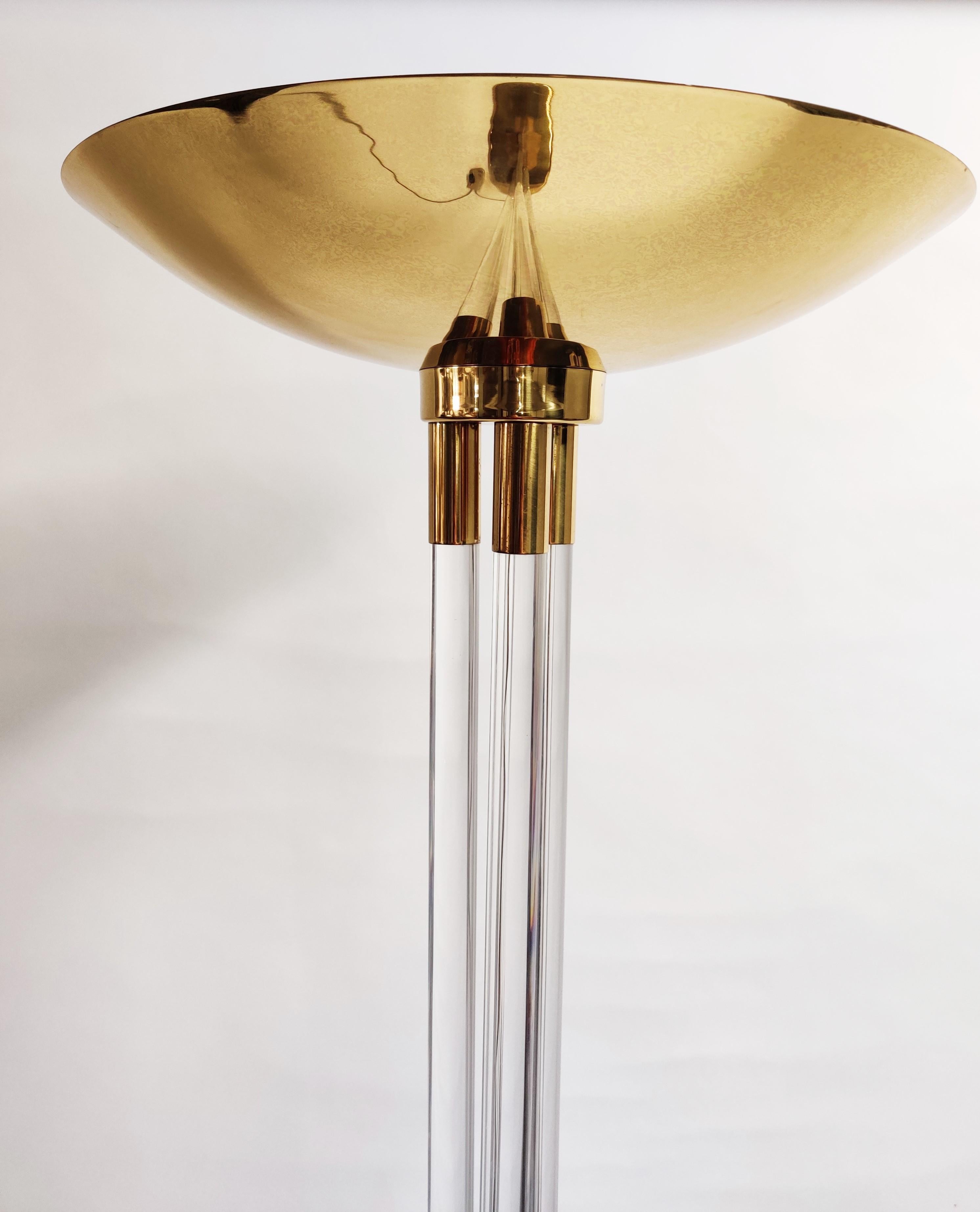 Hollywood Regency Vintage Brass and Lucite Floor Lamp, 1970s