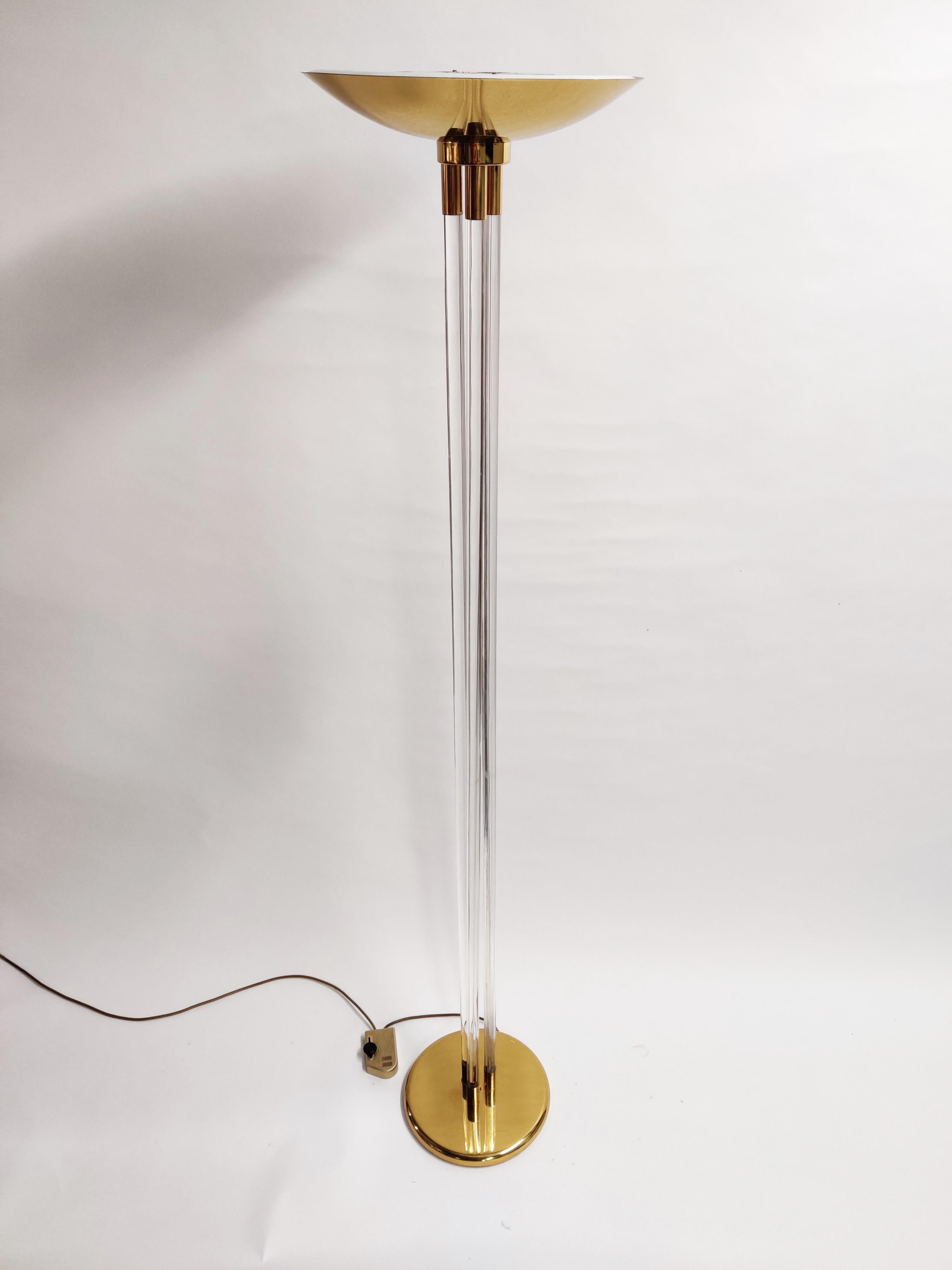 Late 20th Century Vintage Brass and Lucite Floor Lamp, 1970s