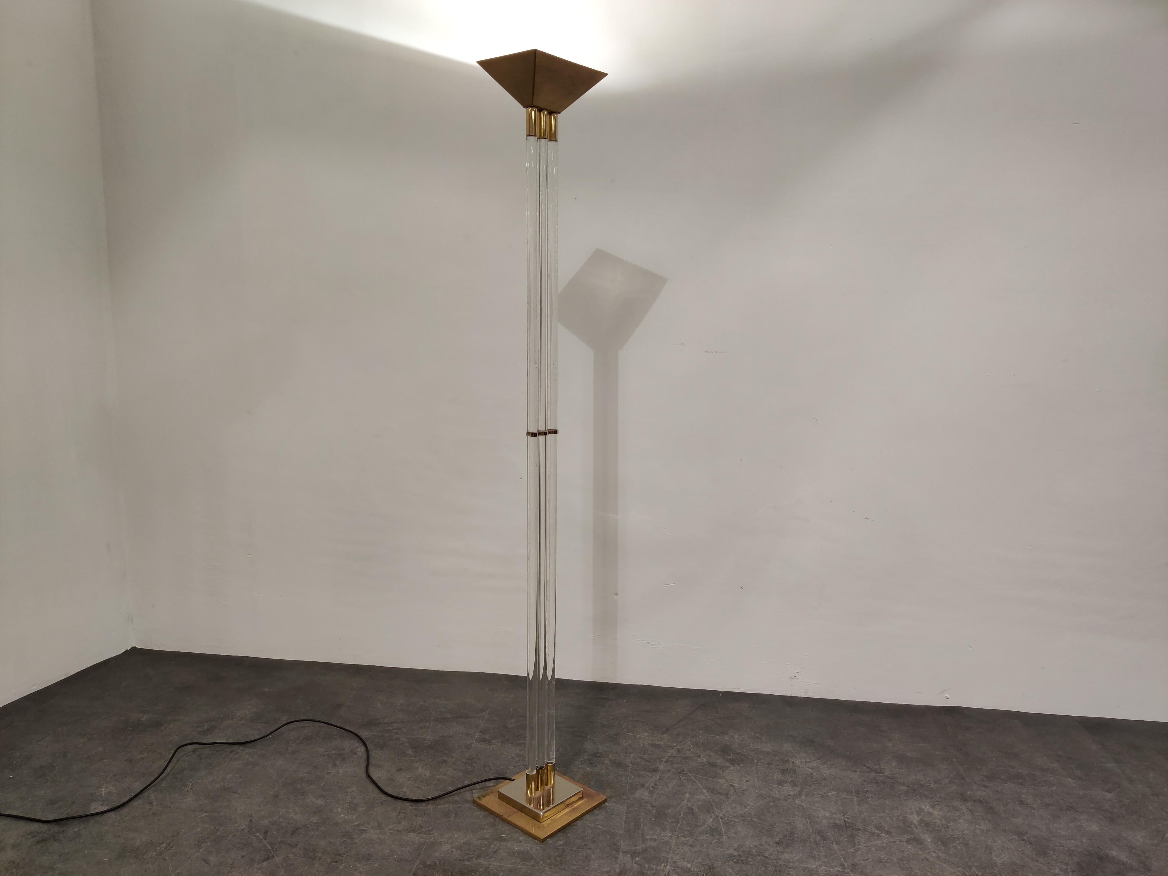 Late 20th Century Vintage Brass and Lucite Floor Lamp, 1970s For Sale