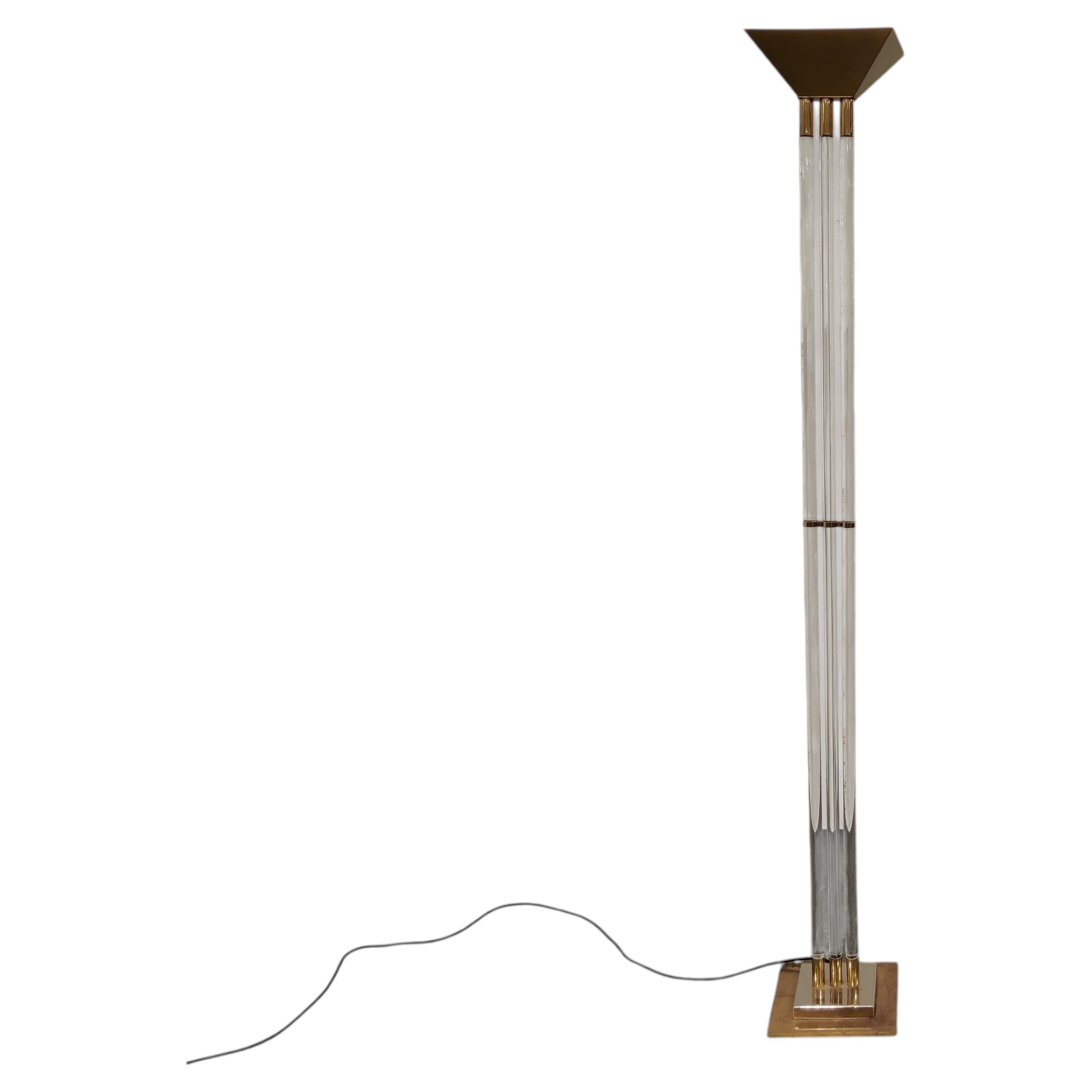 Vintage Brass and Lucite Floor Lamp, 1970s For Sale