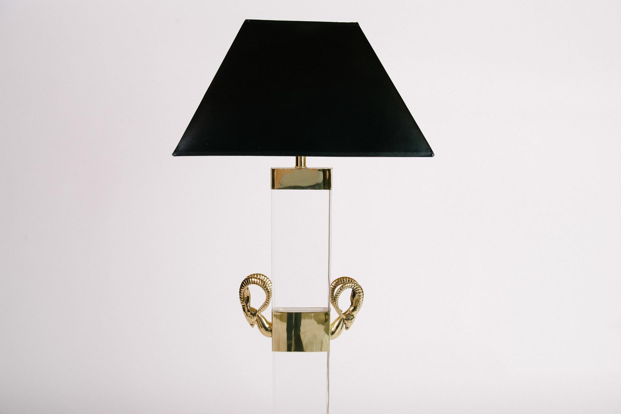Hollywood Regency Vintage Brass and Lucite Ibex Head Floor Lamp