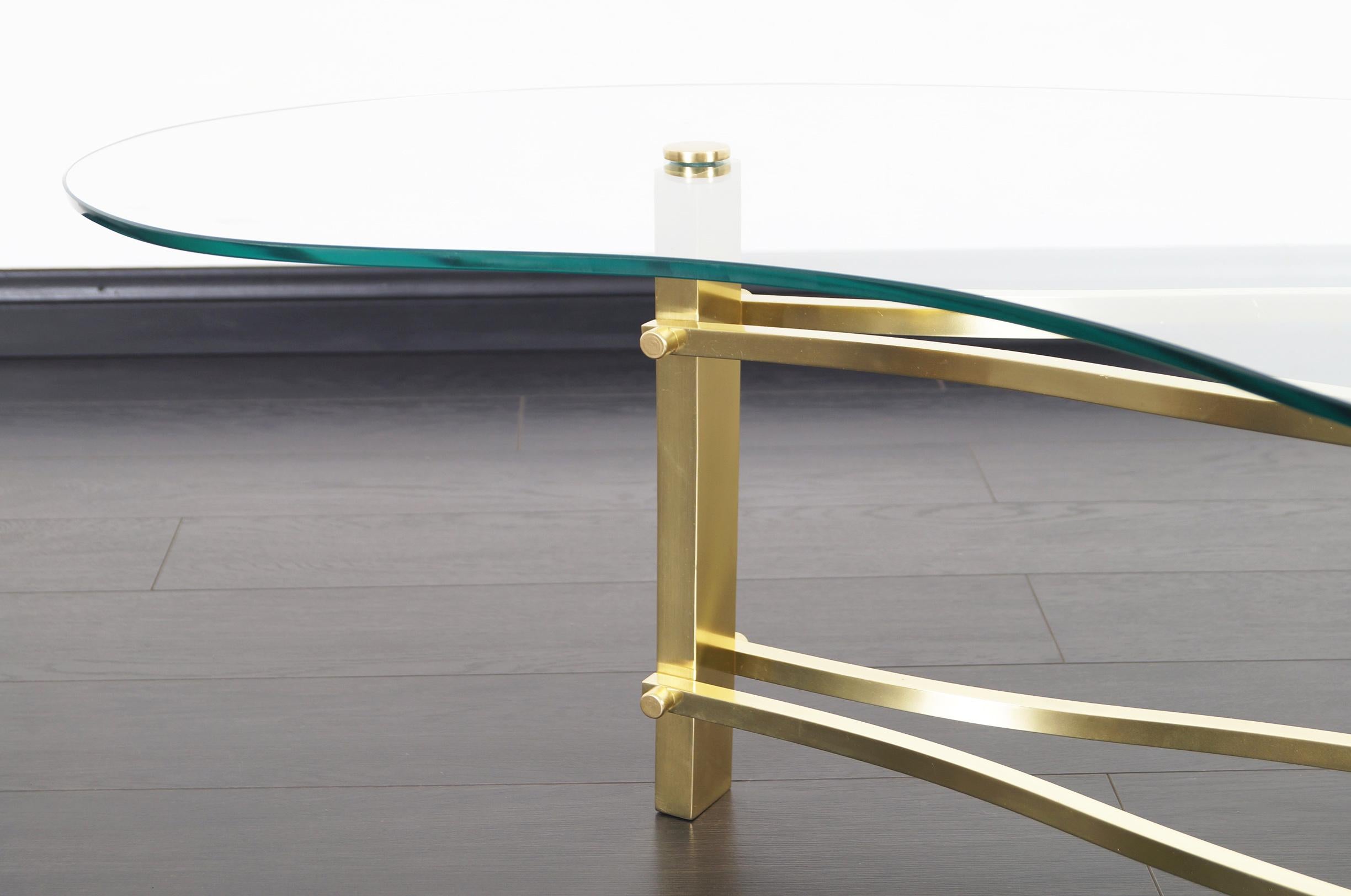Mid-Century Modern Vintage Brass and Lucite Kidney Shaped Coffee Table