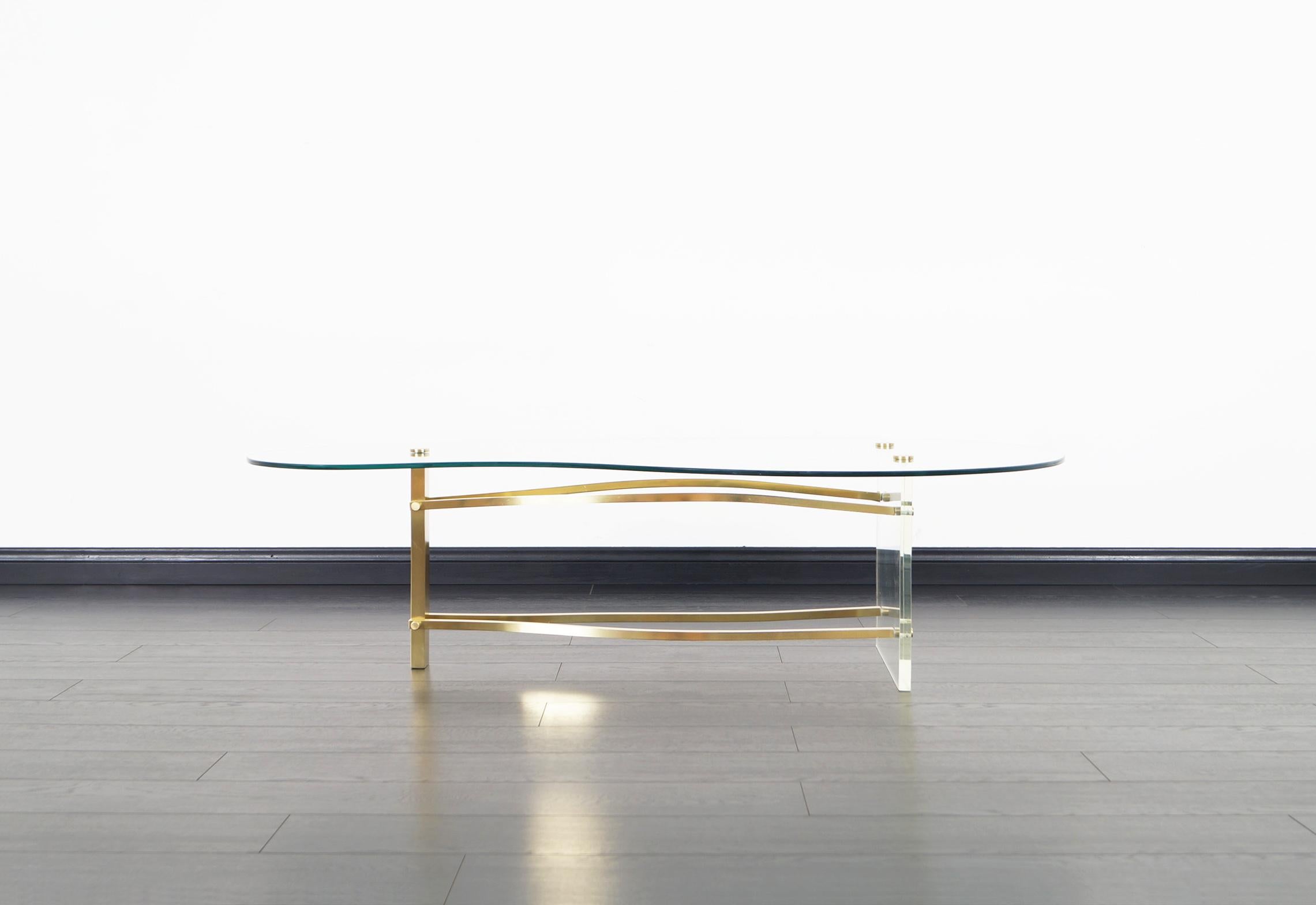 American Vintage Brass and Lucite Kidney Shaped Coffee Table
