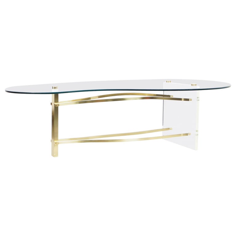 Vintage Brass and Lucite Kidney Shaped Coffee Table For ...
