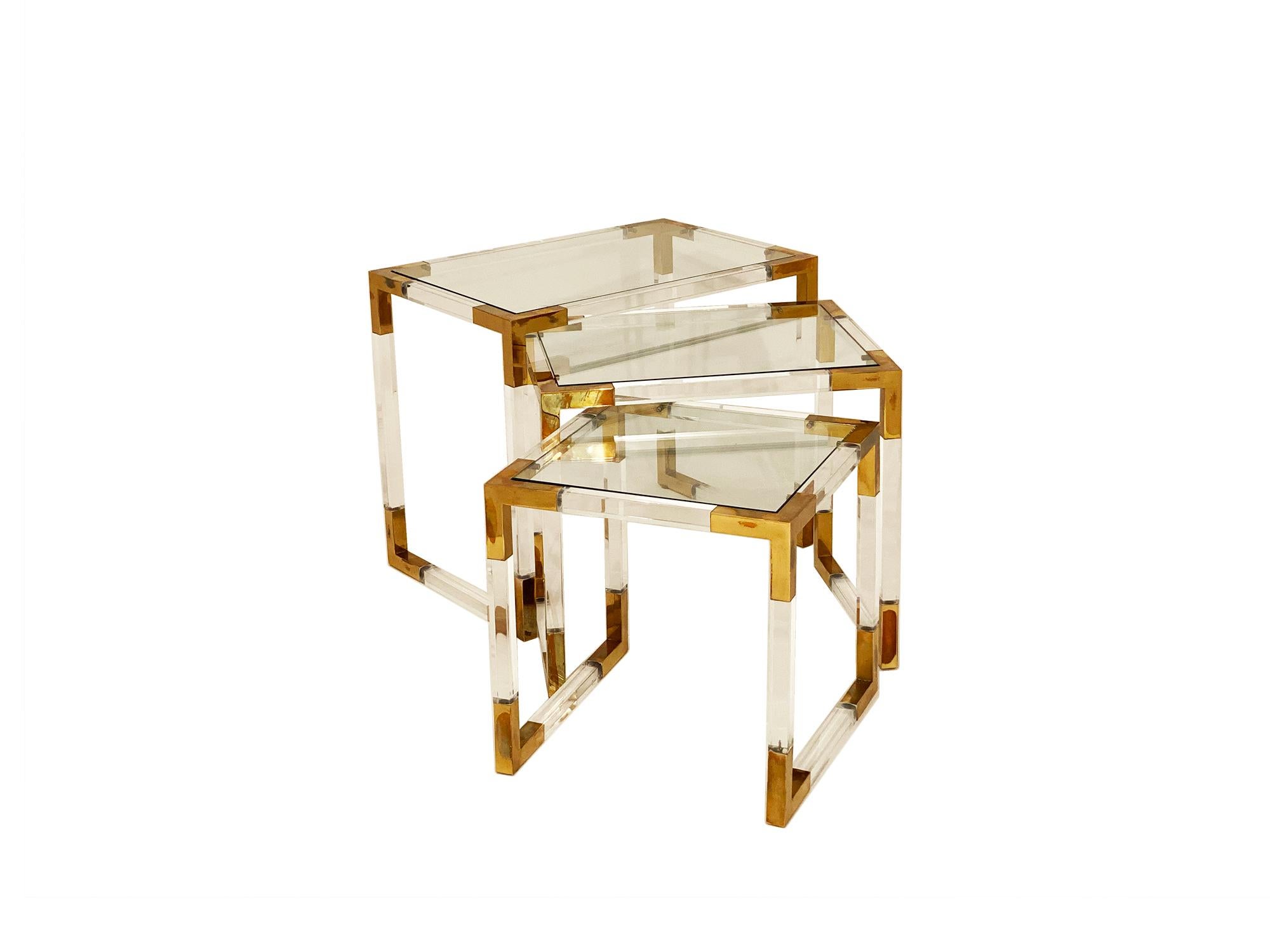 Mid-Century Modern Vintage Brass and Lucite Nesting Tables