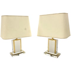 Vintage Brass and Lucite Table Lamps, Pair, 1970s