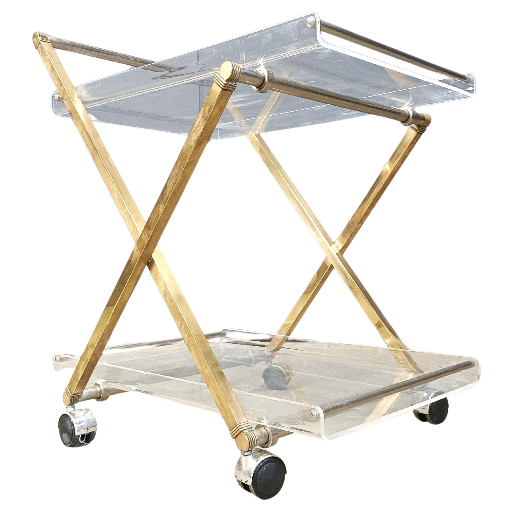 Carrello vintage in ottone e lucite, anni '70 in vendita