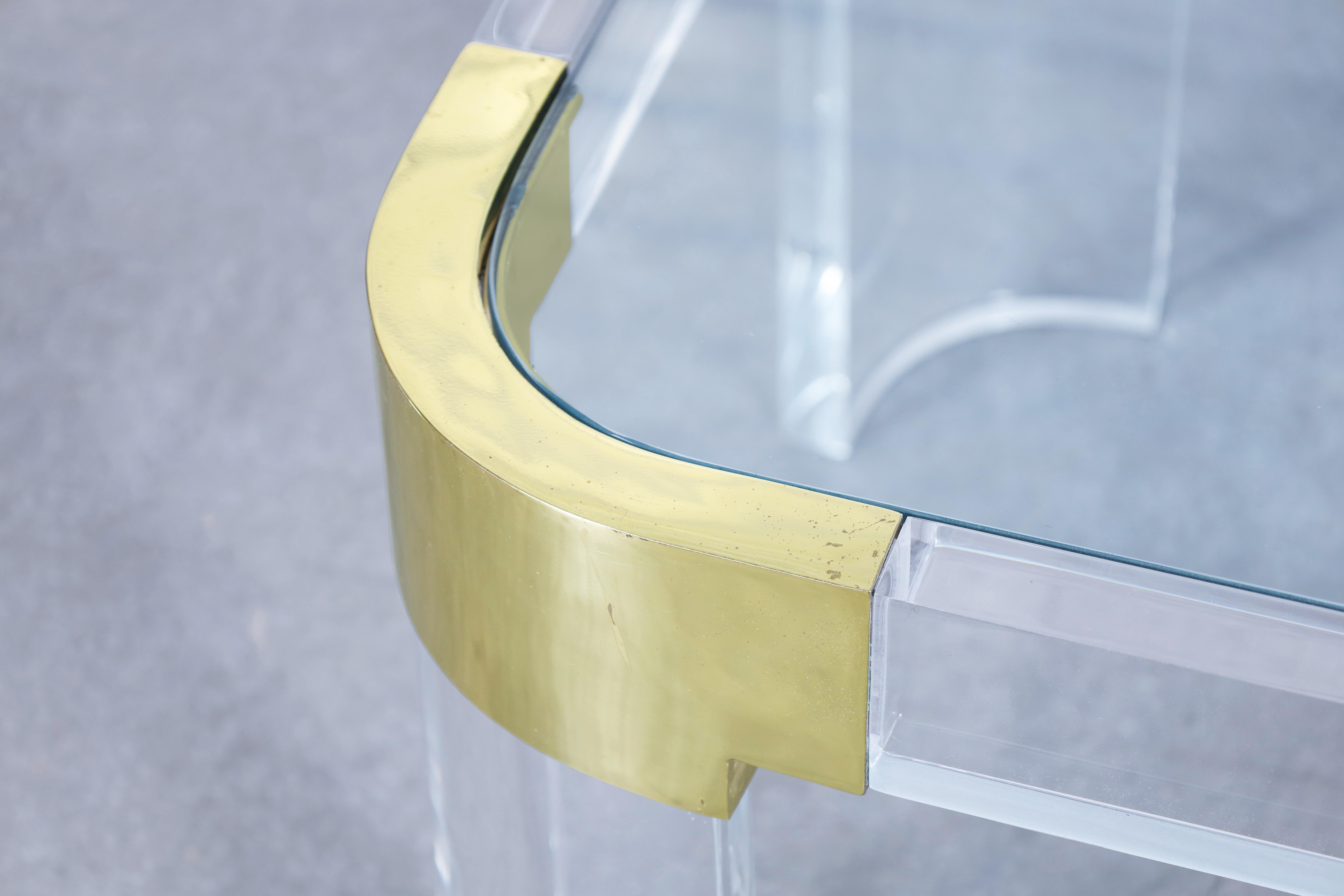 Vintage Brass and Lucite "Waterfall" Coffee Table by Charles Hollis