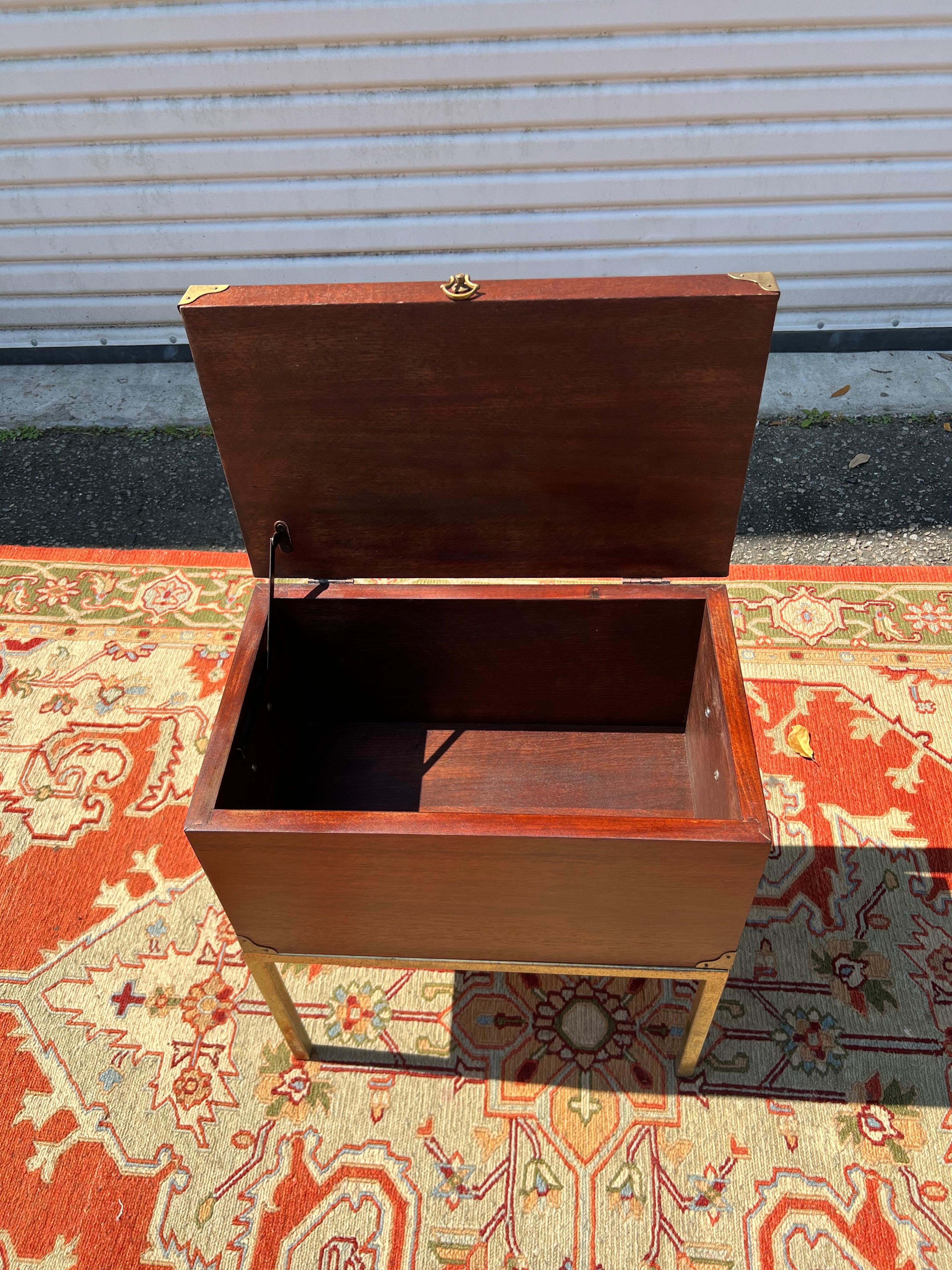 Vintage Brass and Mahogany Chest on Stand Side Table In Good Condition For Sale In Charleston, SC