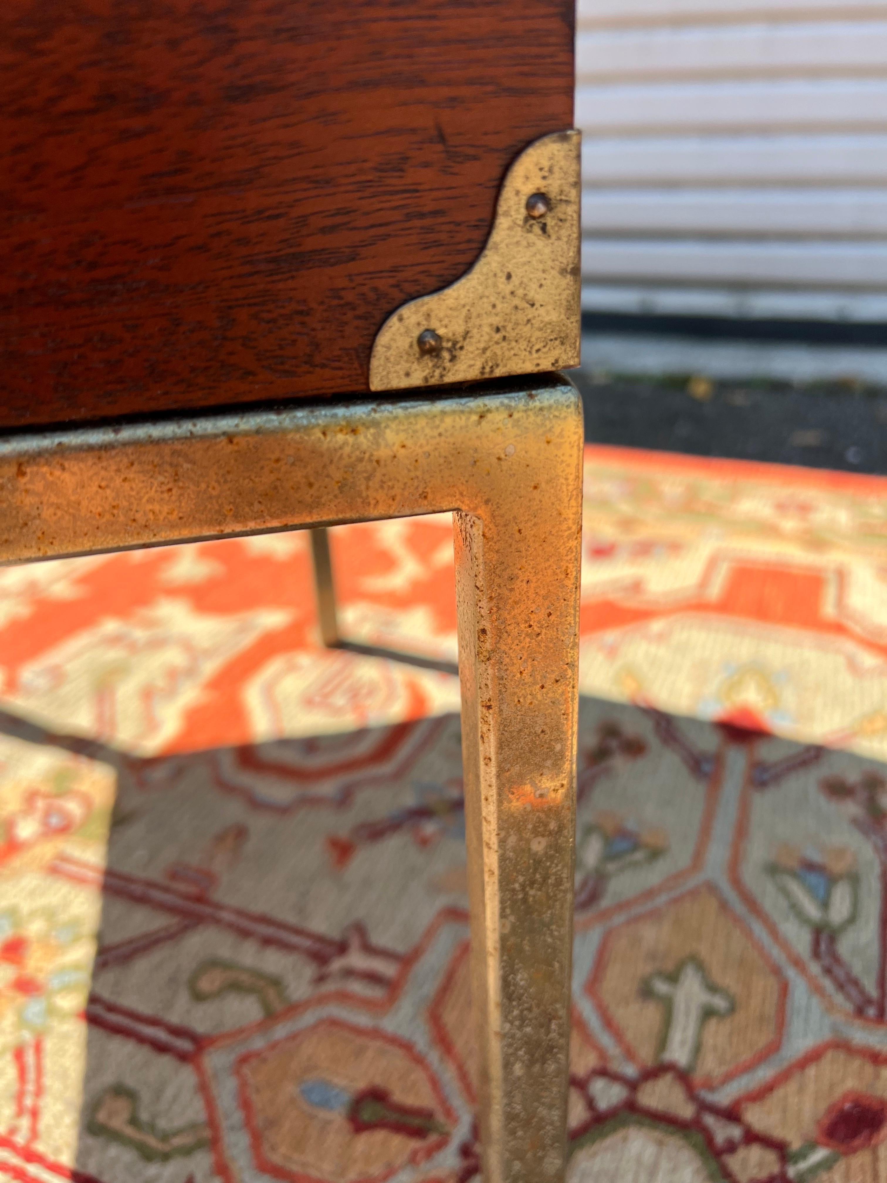 Vintage Brass and Mahogany Chest on Stand Side Table For Sale 3