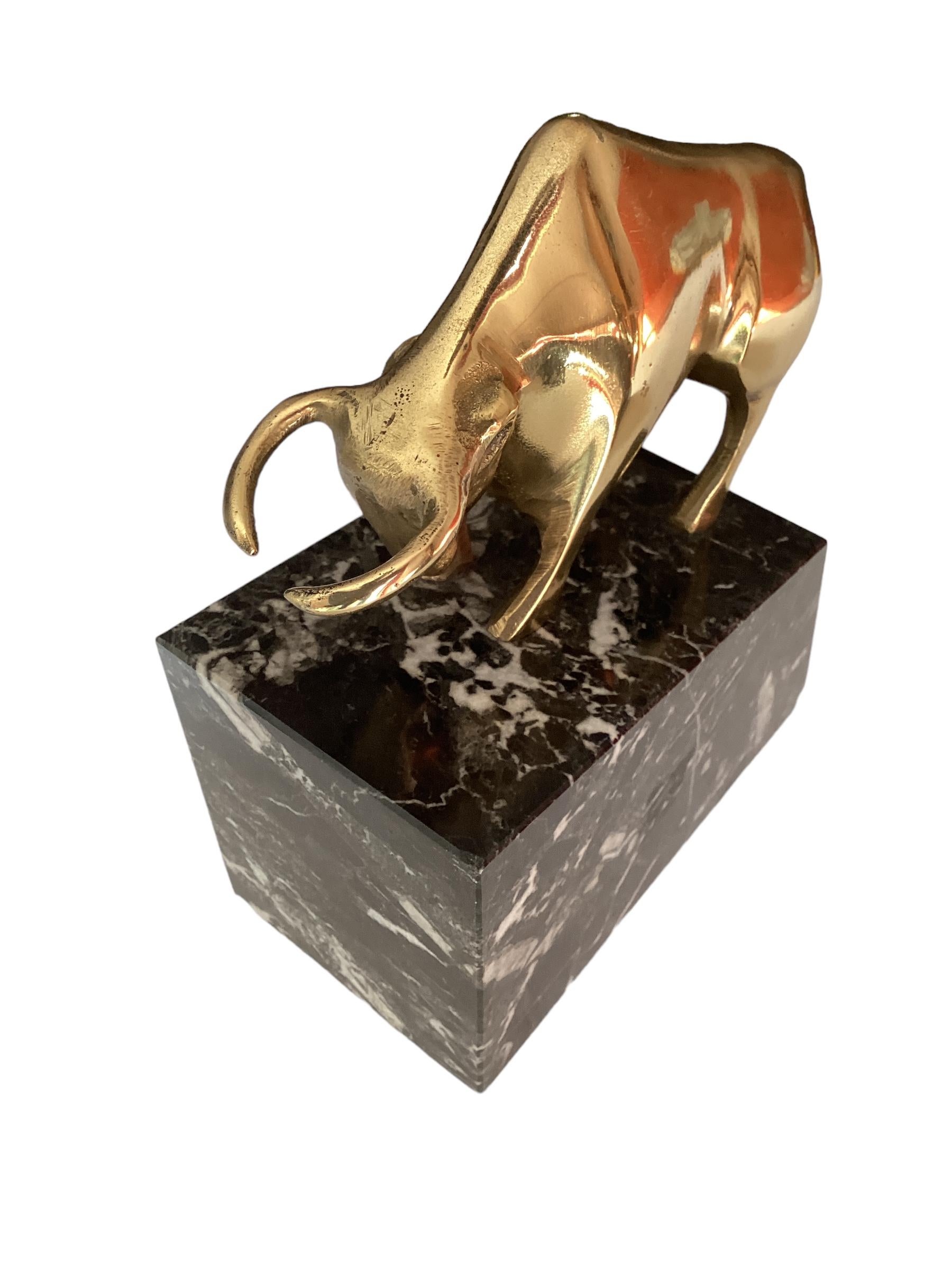 Mid-Century Modern Vintage Brass and Marble Bear and Bull Bookends