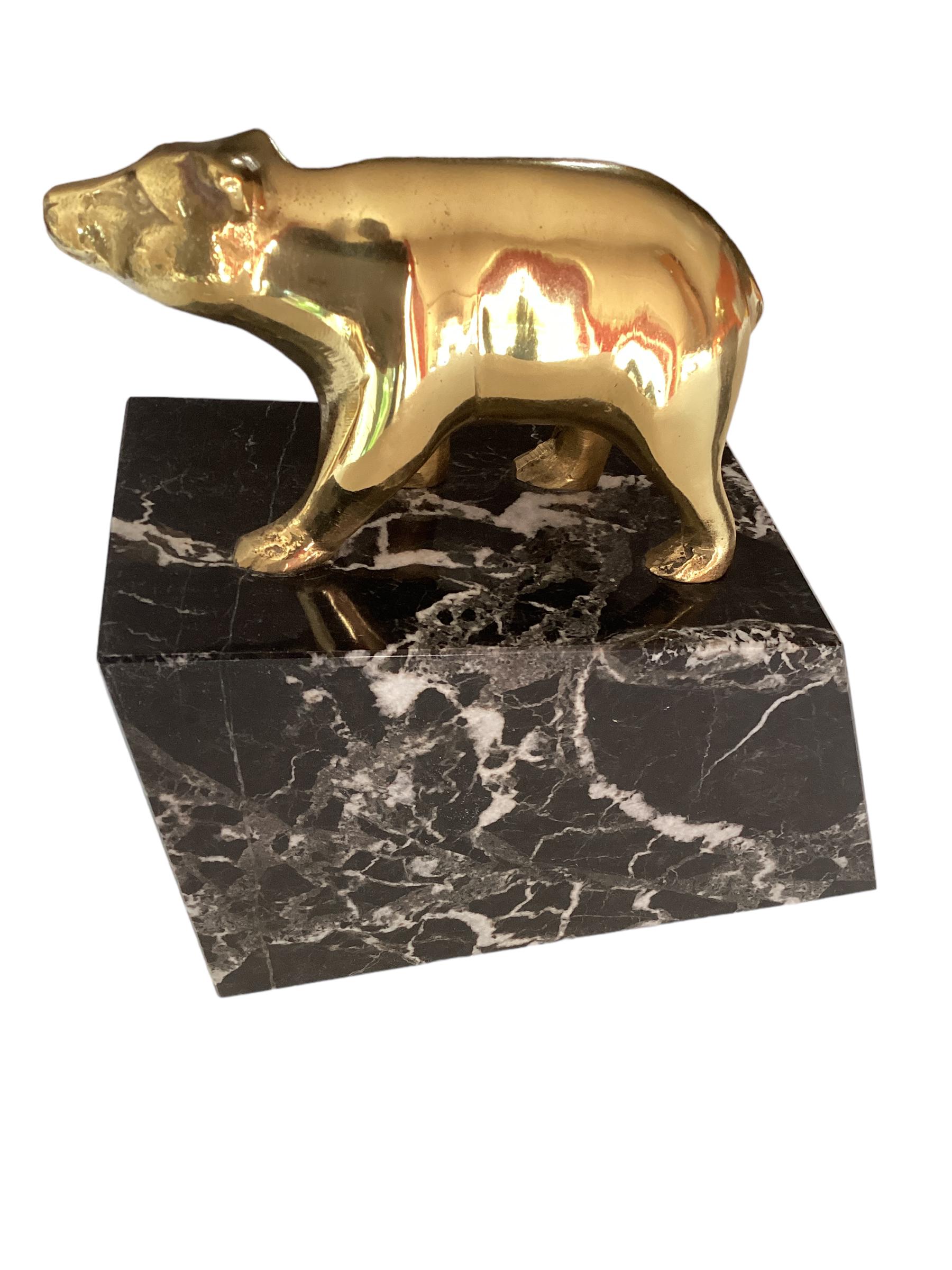 American Vintage Brass and Marble Bear and Bull Bookends