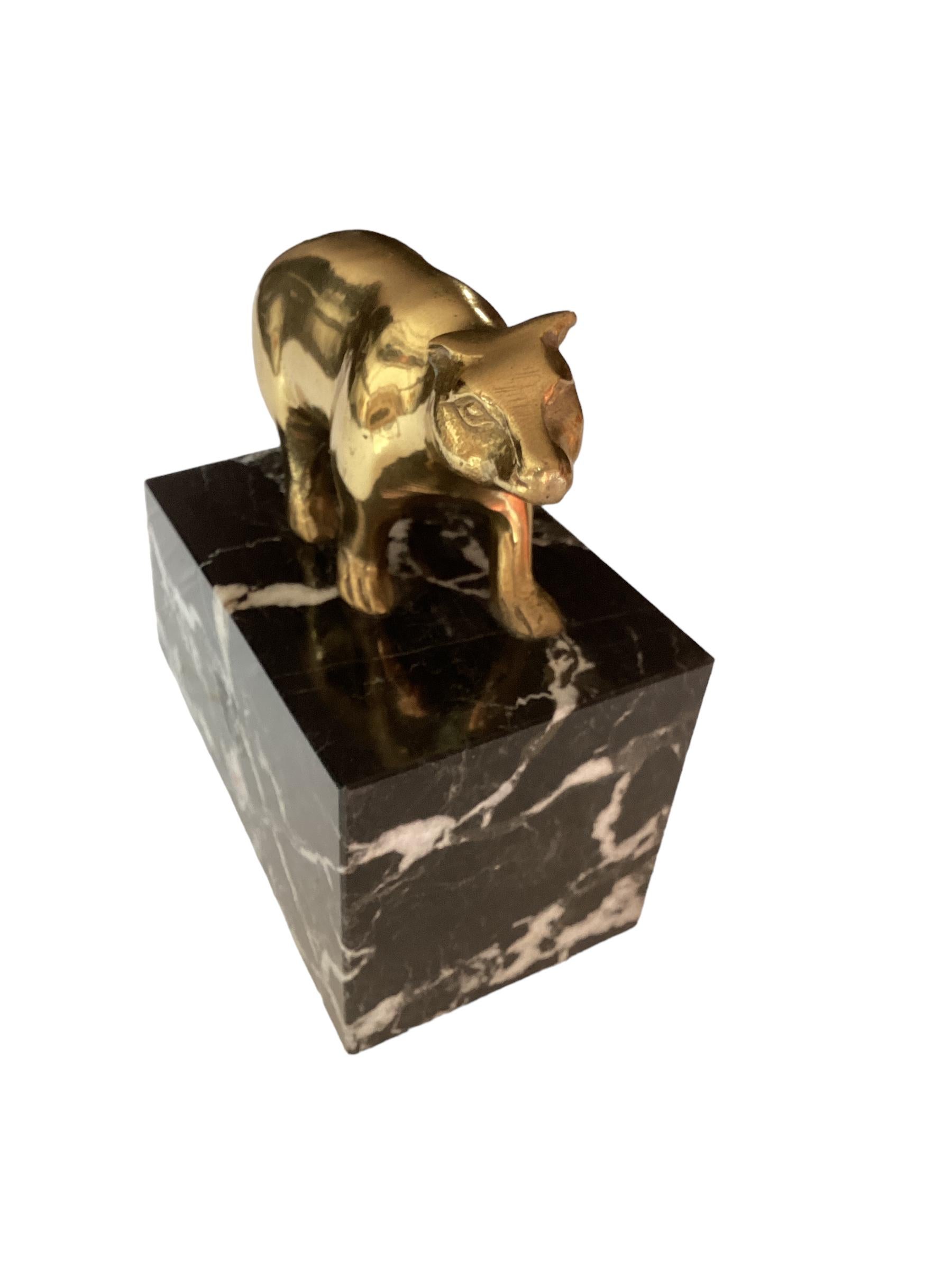 Vintage Brass and Marble Bear and Bull Bookends In Good Condition In Chapel Hill, NC