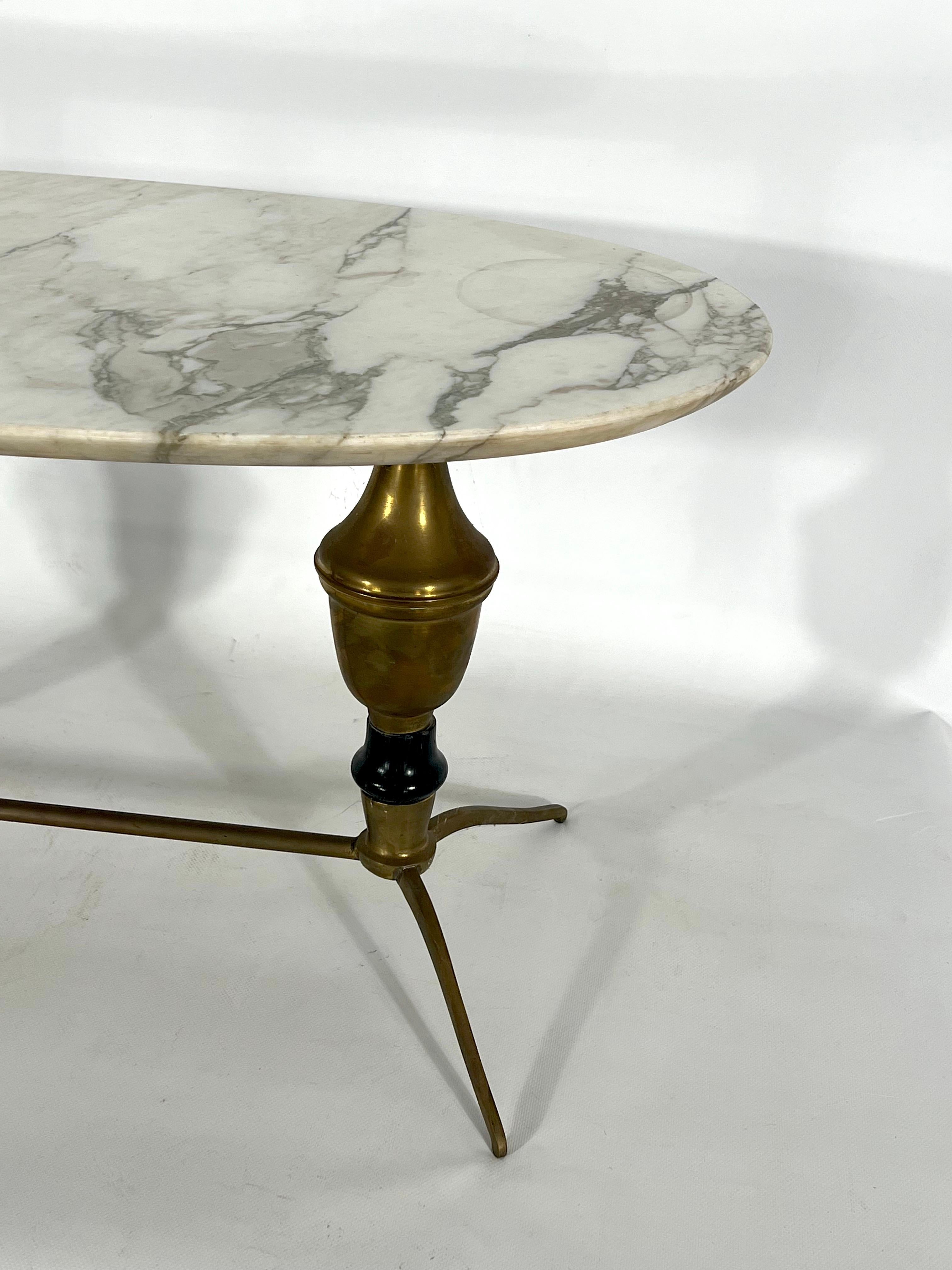 Italian Vintage Brass and Marble Coffee Table, Italy 1950s For Sale