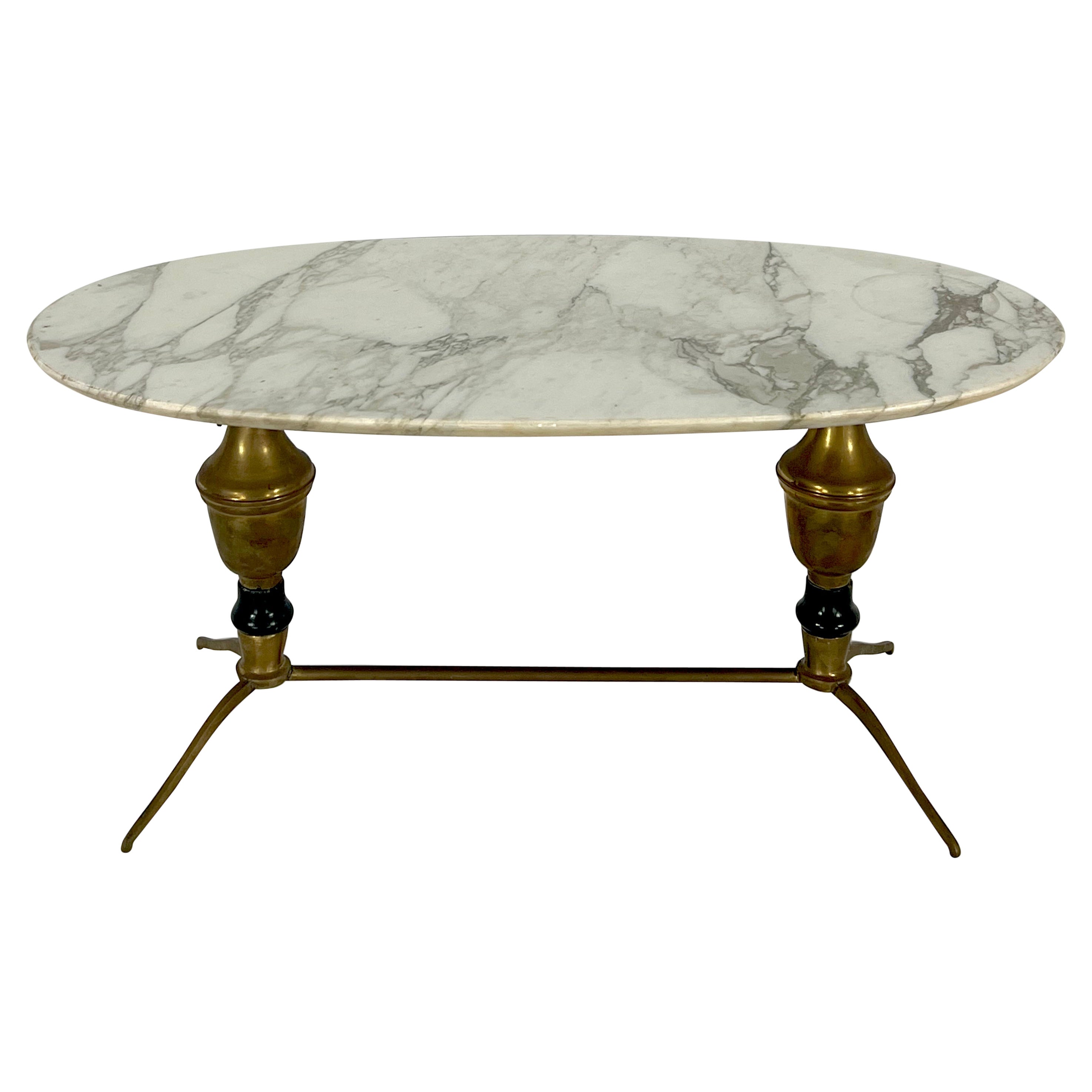 Mesa de centro vintage de latón y mármol, Italia Años 50