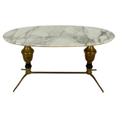 Mesa de centro vintage de latón y mármol, Italia Años 50