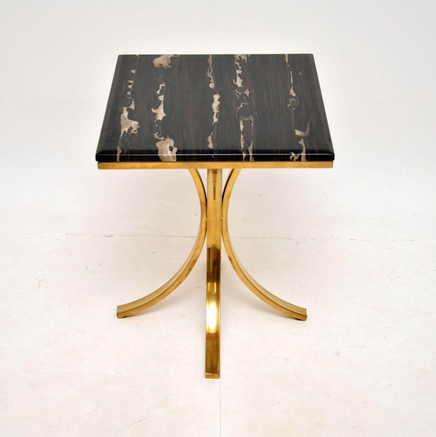 Mid-Century Modern Vintage Brass and Marble Side Table For Sale