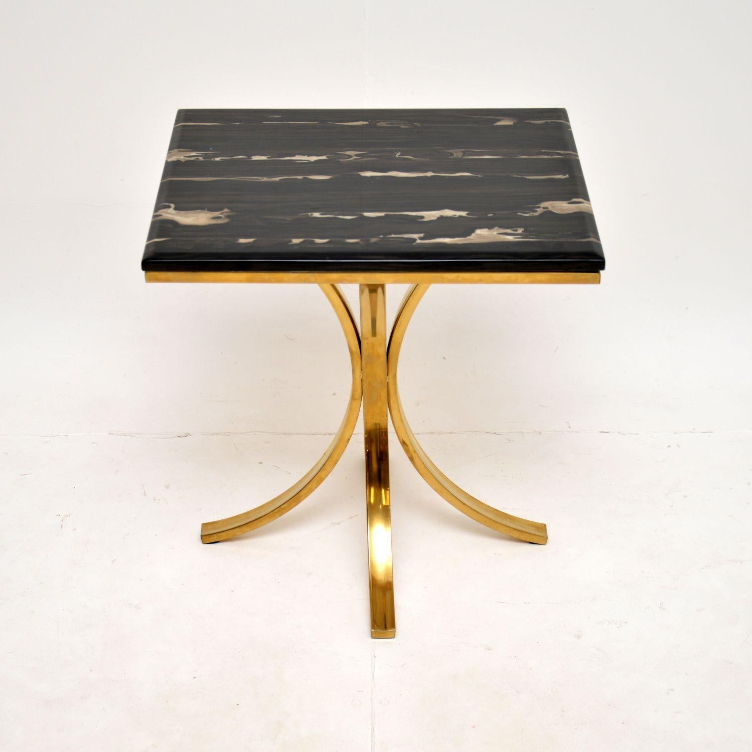 Italian Vintage Brass and Marble Side Table For Sale