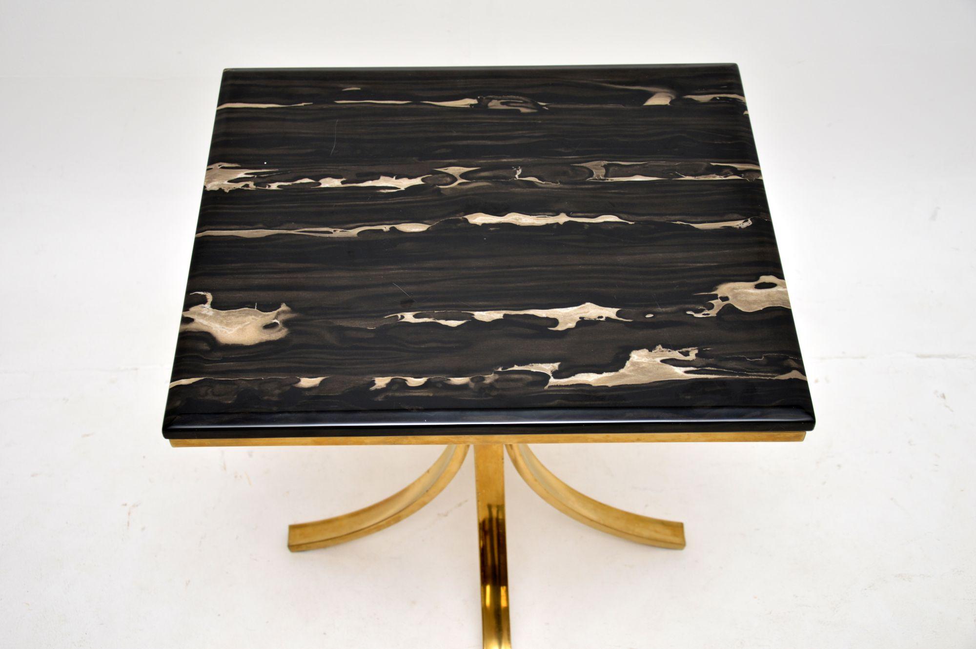 Late 20th Century Vintage Brass and Marble Side Table For Sale