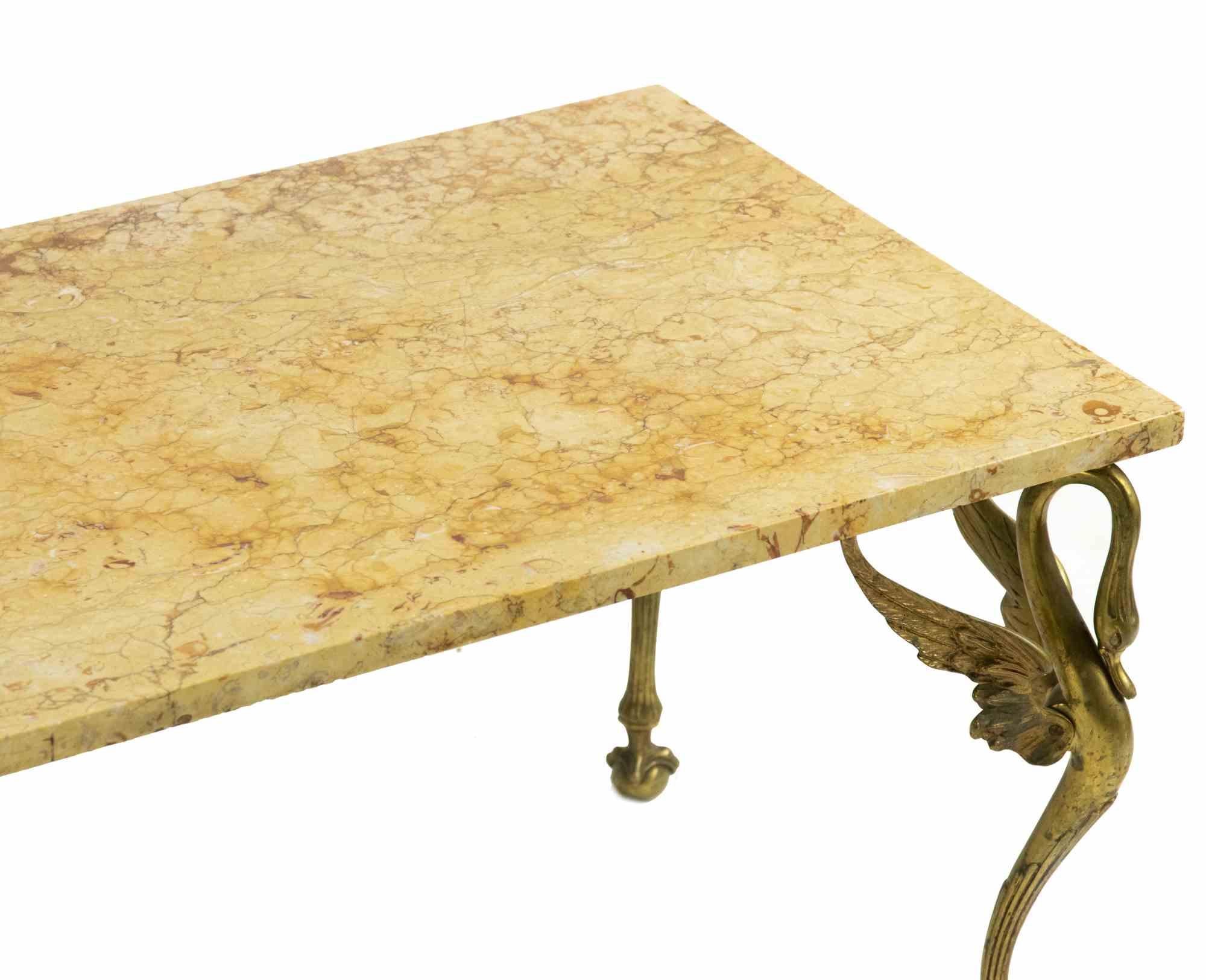 Laiton Table vintage en laiton et marbre, Italie, années 1960 en vente