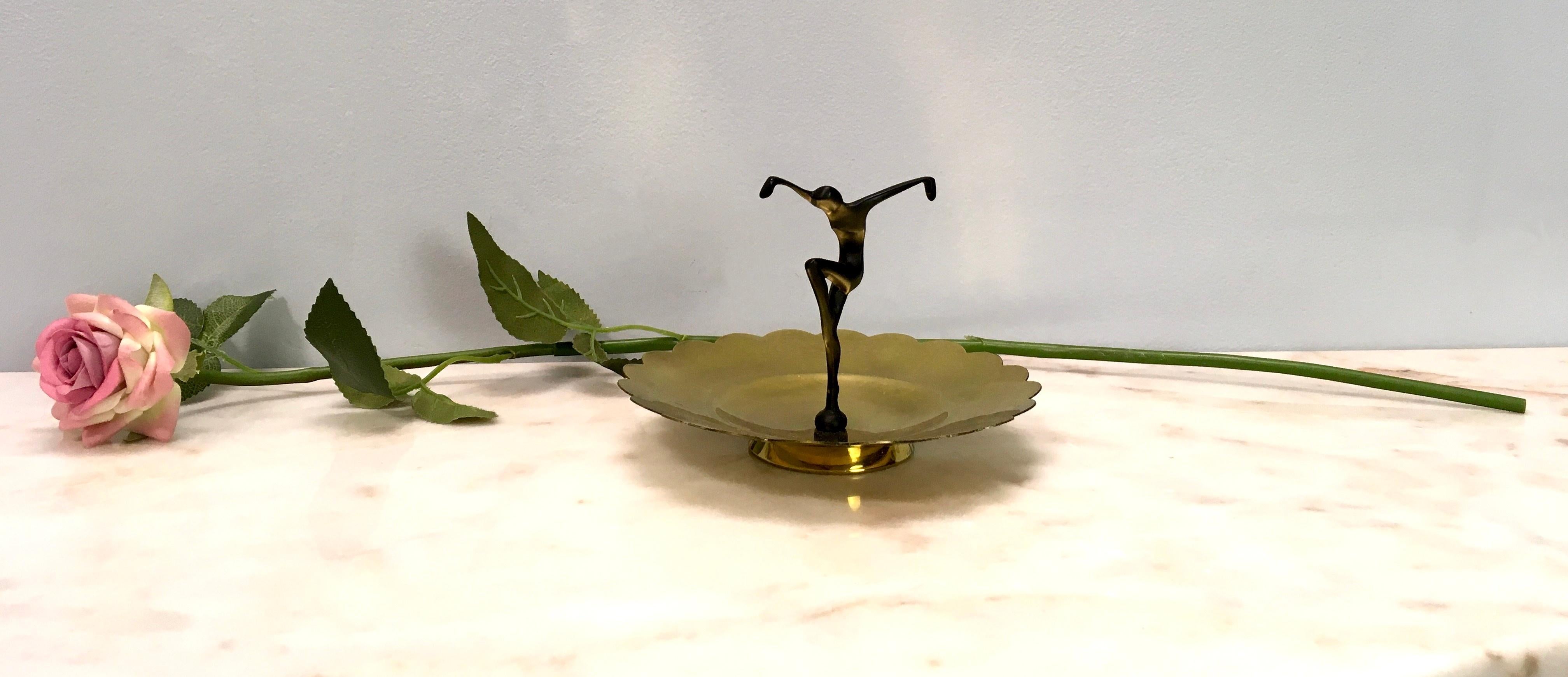 Post-Modern Vintage Brass and Metal Decorative Item / Vide-Poche with Dancing Figure, Italy