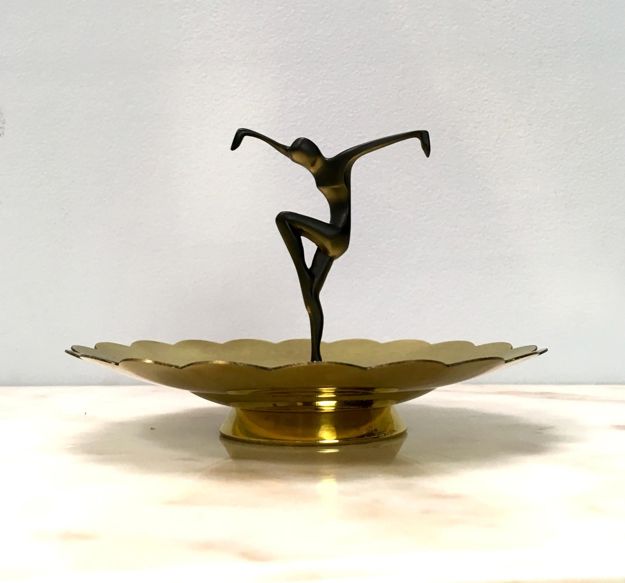 Italian Vintage Brass and Metal Decorative Item / Vide-Poche with Dancing Figure, Italy