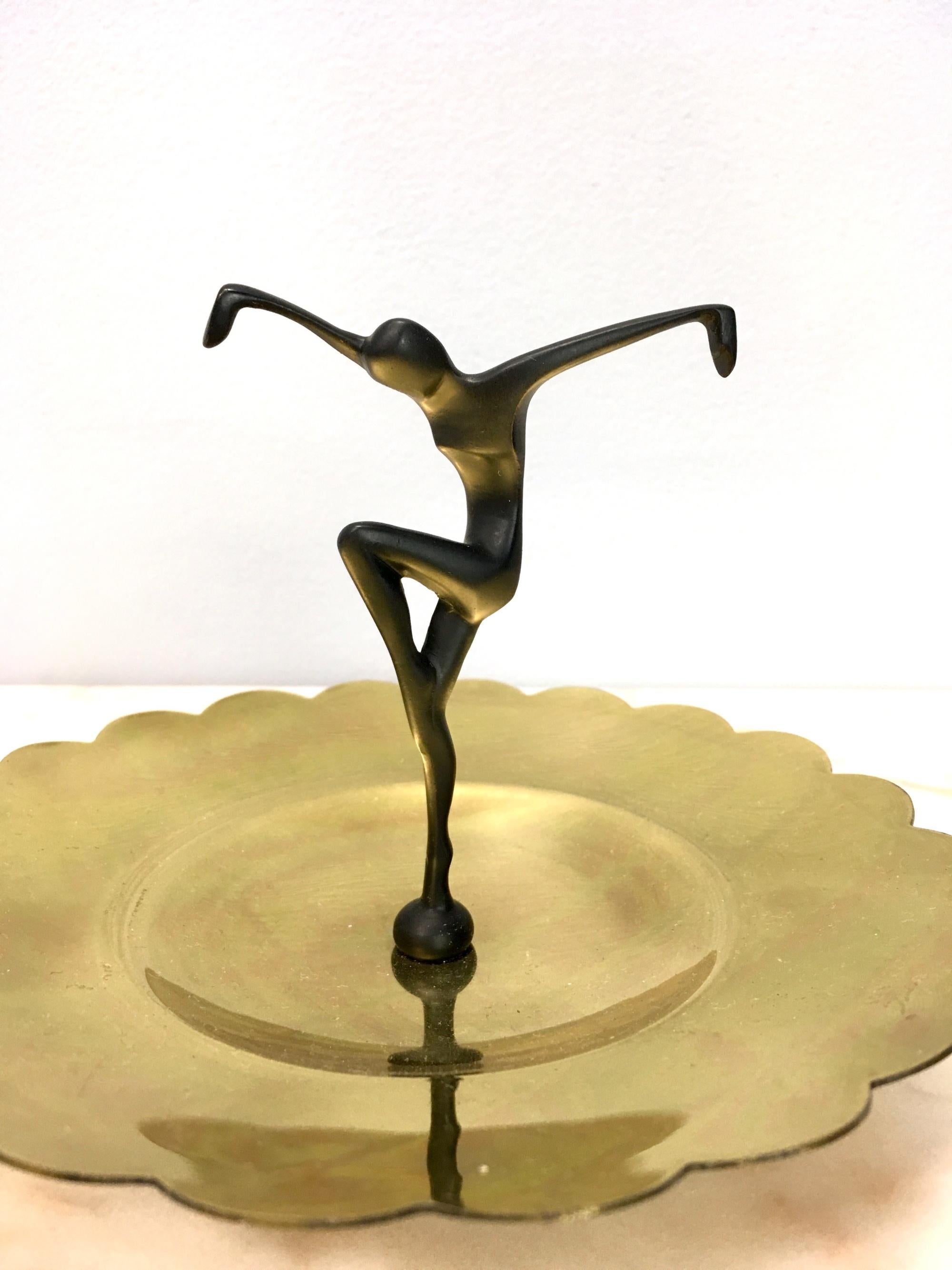 Vintage Brass and Metal Decorative Item / Vide-Poche with Dancing Figure, Italy 1