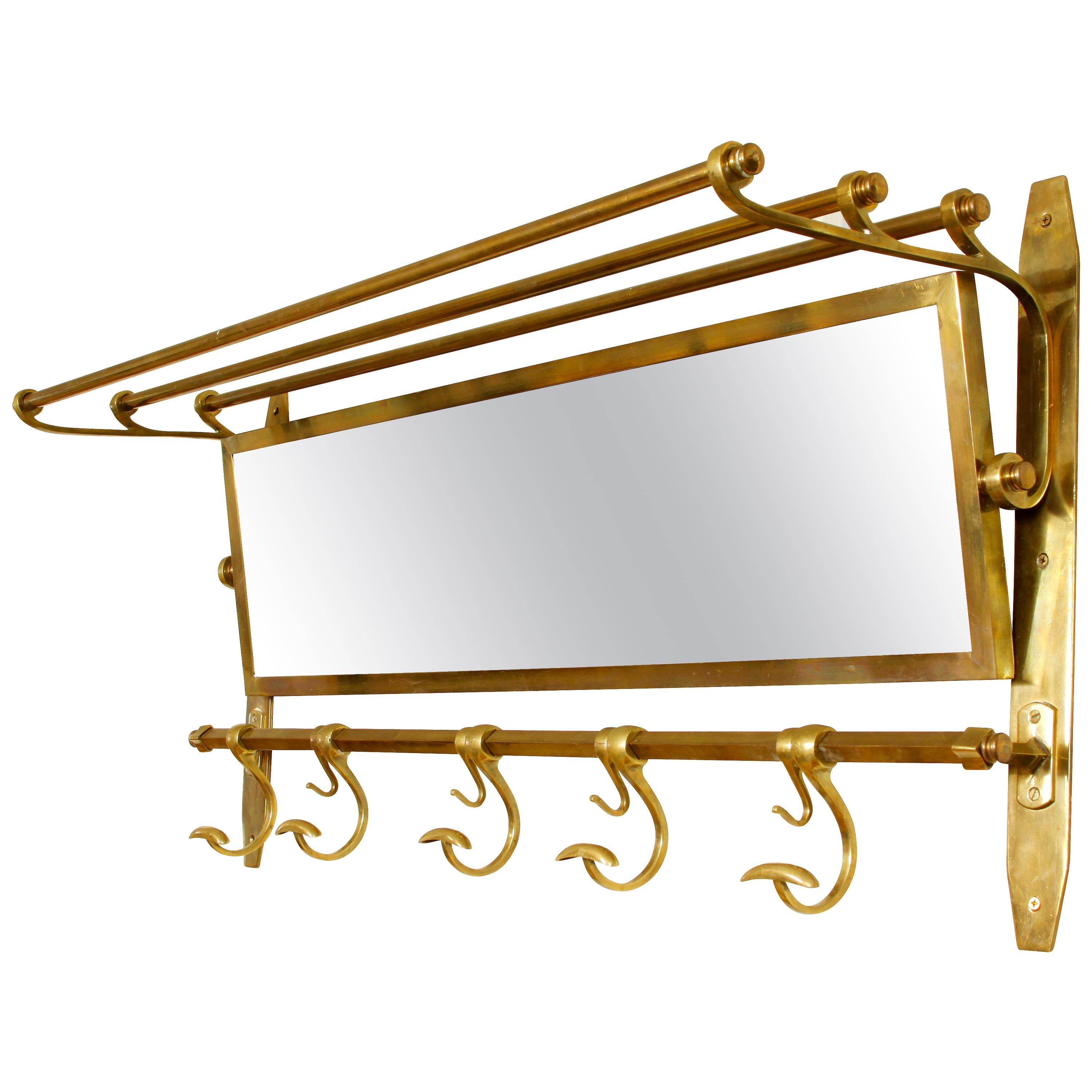 Vintage Brass and Mirror Hall Coat Rack