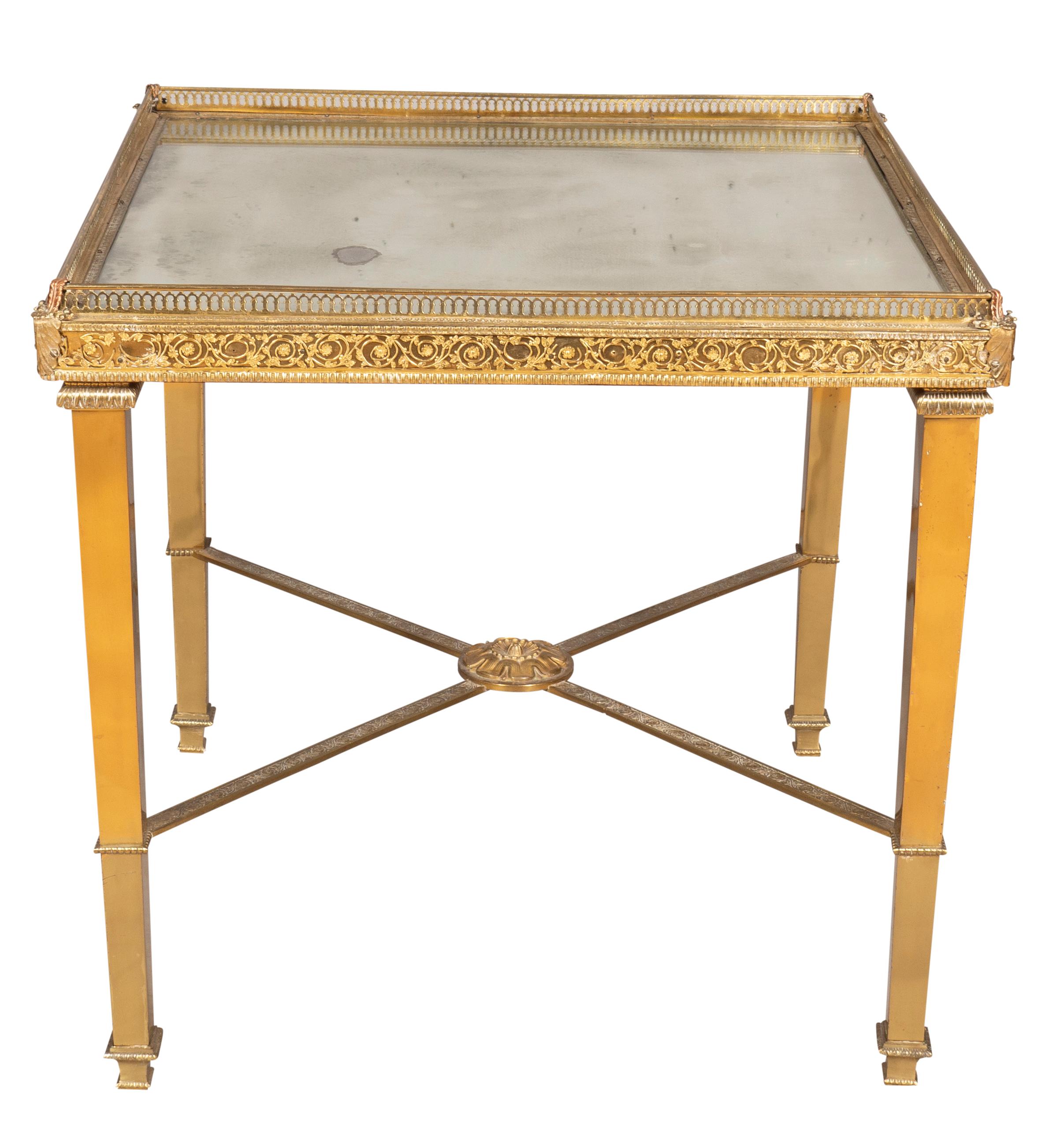Neoclassical Vintage Brass and Mirrored End Table For Sale