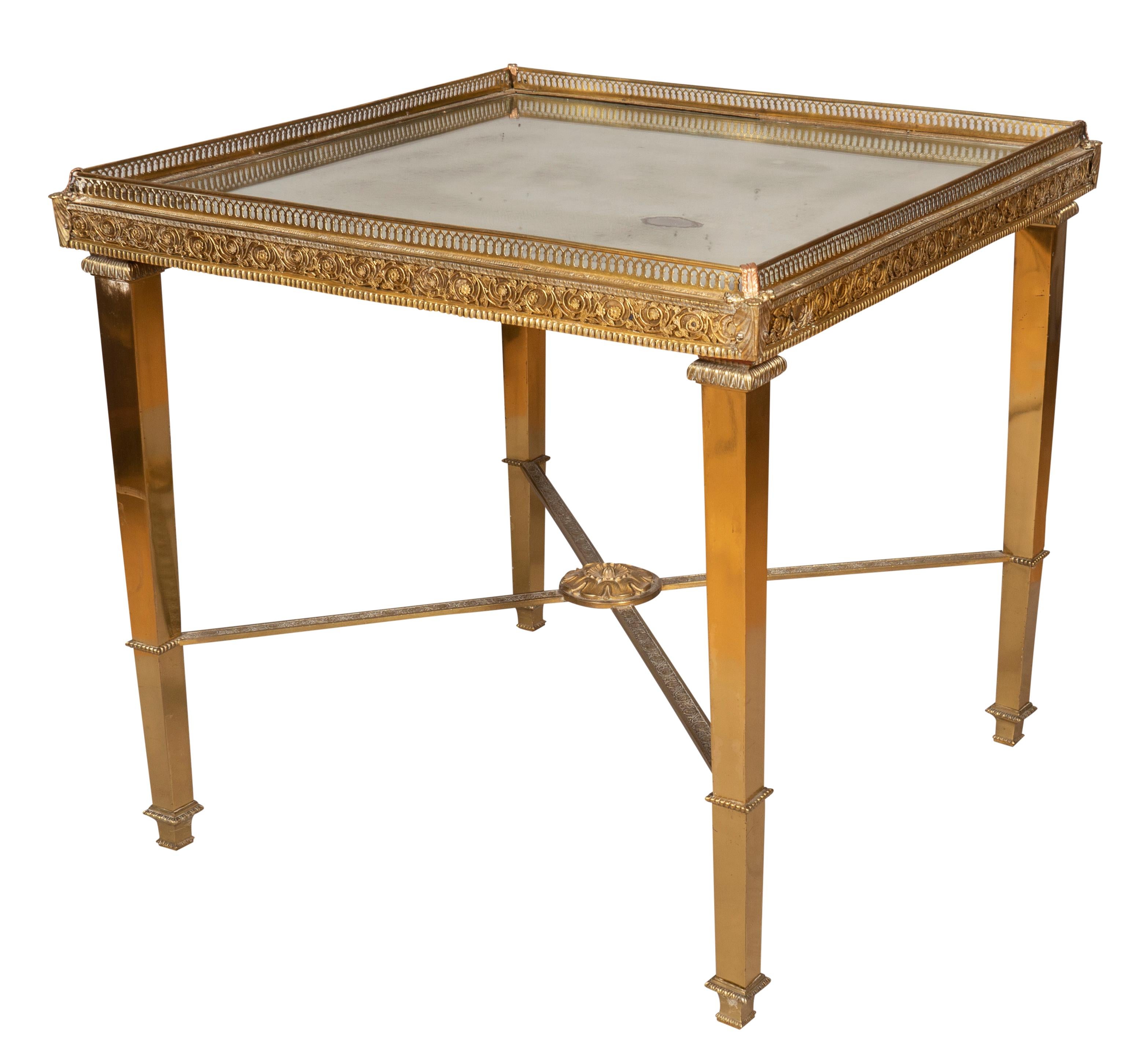 European Vintage Brass and Mirrored End Table For Sale