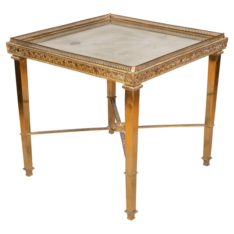 Vintage Brass and Mirrored End Table For Sale at 1stDibs