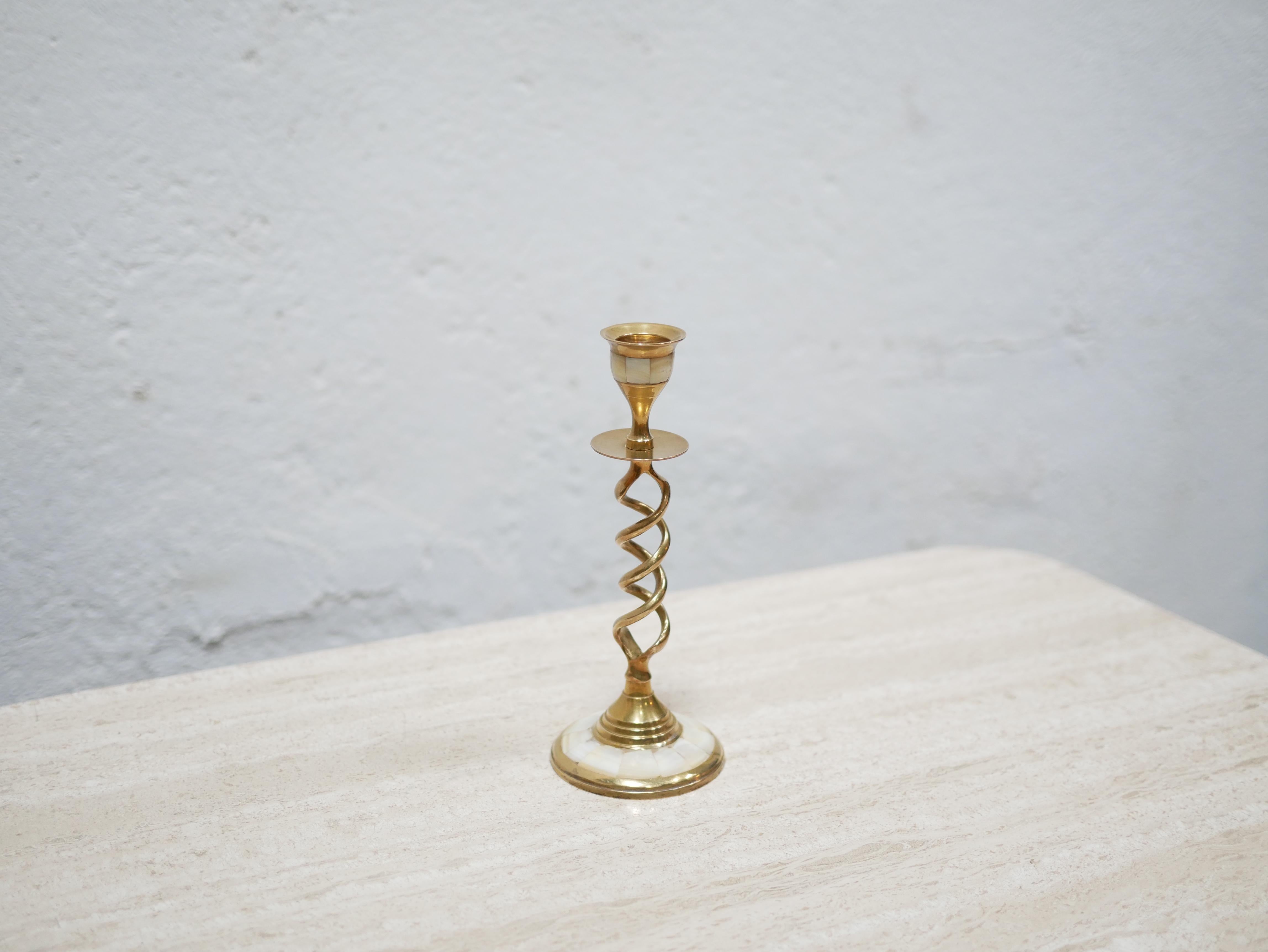 Vintage Brass and Mother-of-pearl Candlestick 5