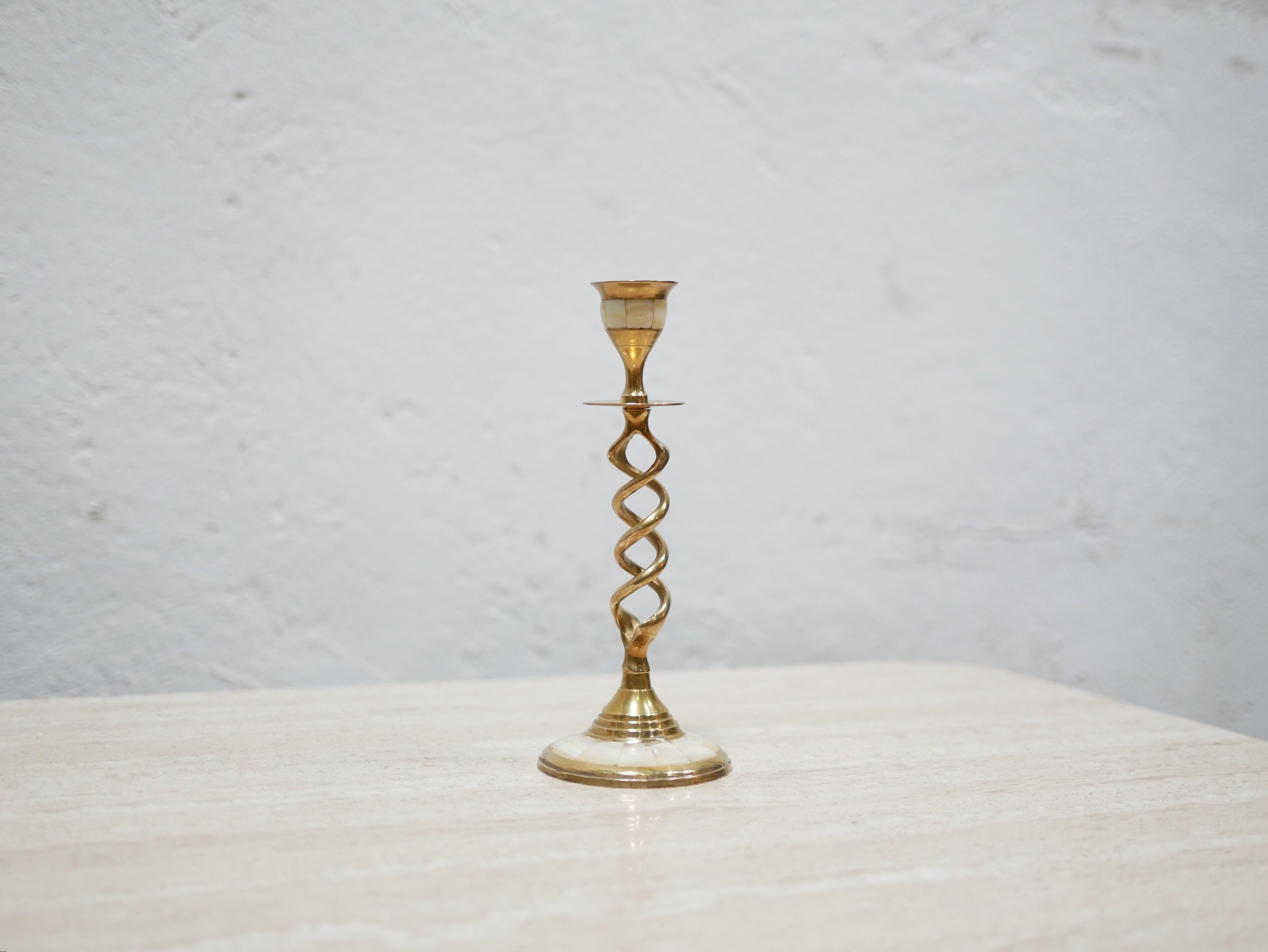 Vintage Brass and Mother-of-pearl Candlestick 6