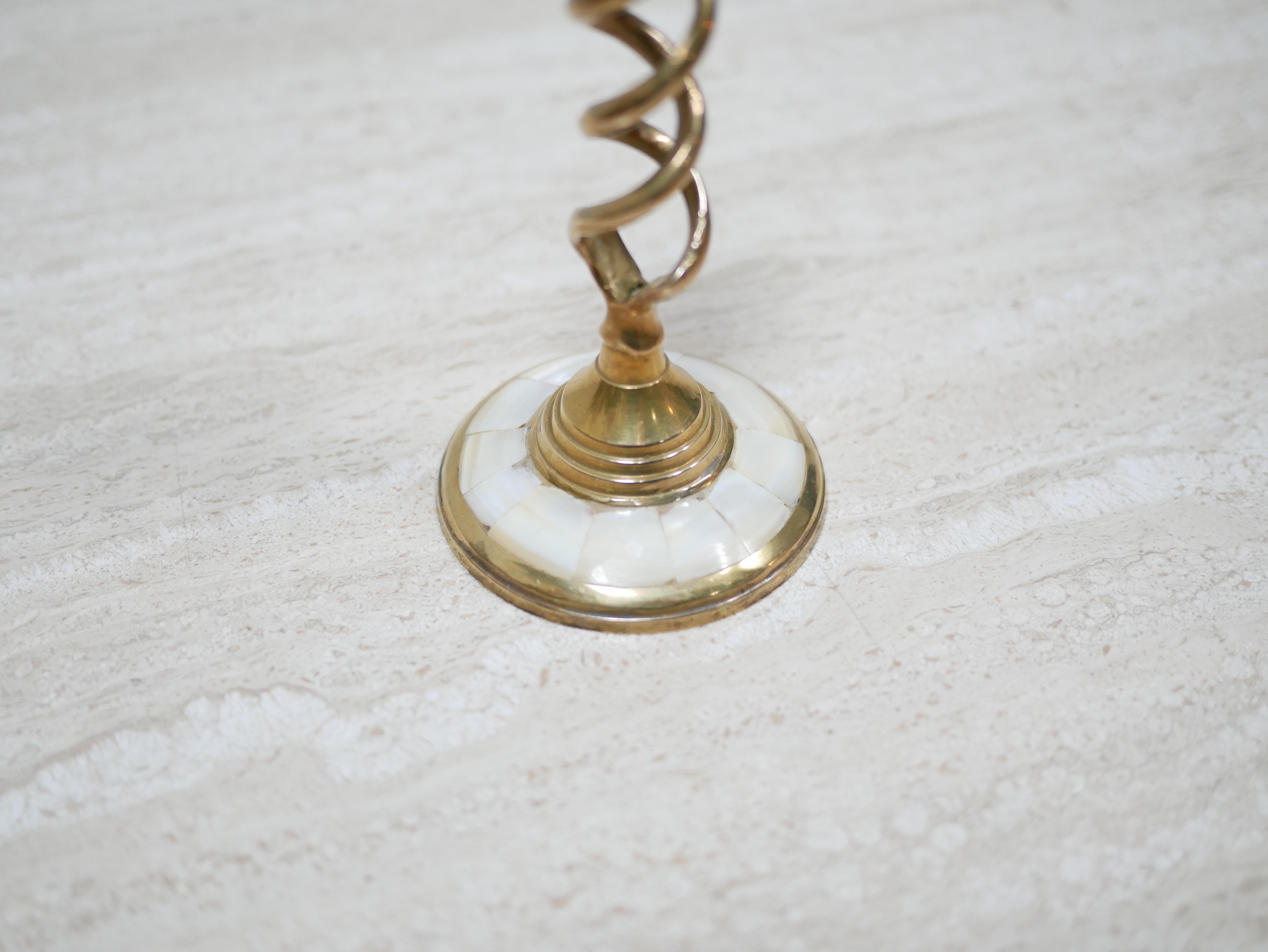 French Vintage Brass and Mother-of-pearl Candlestick