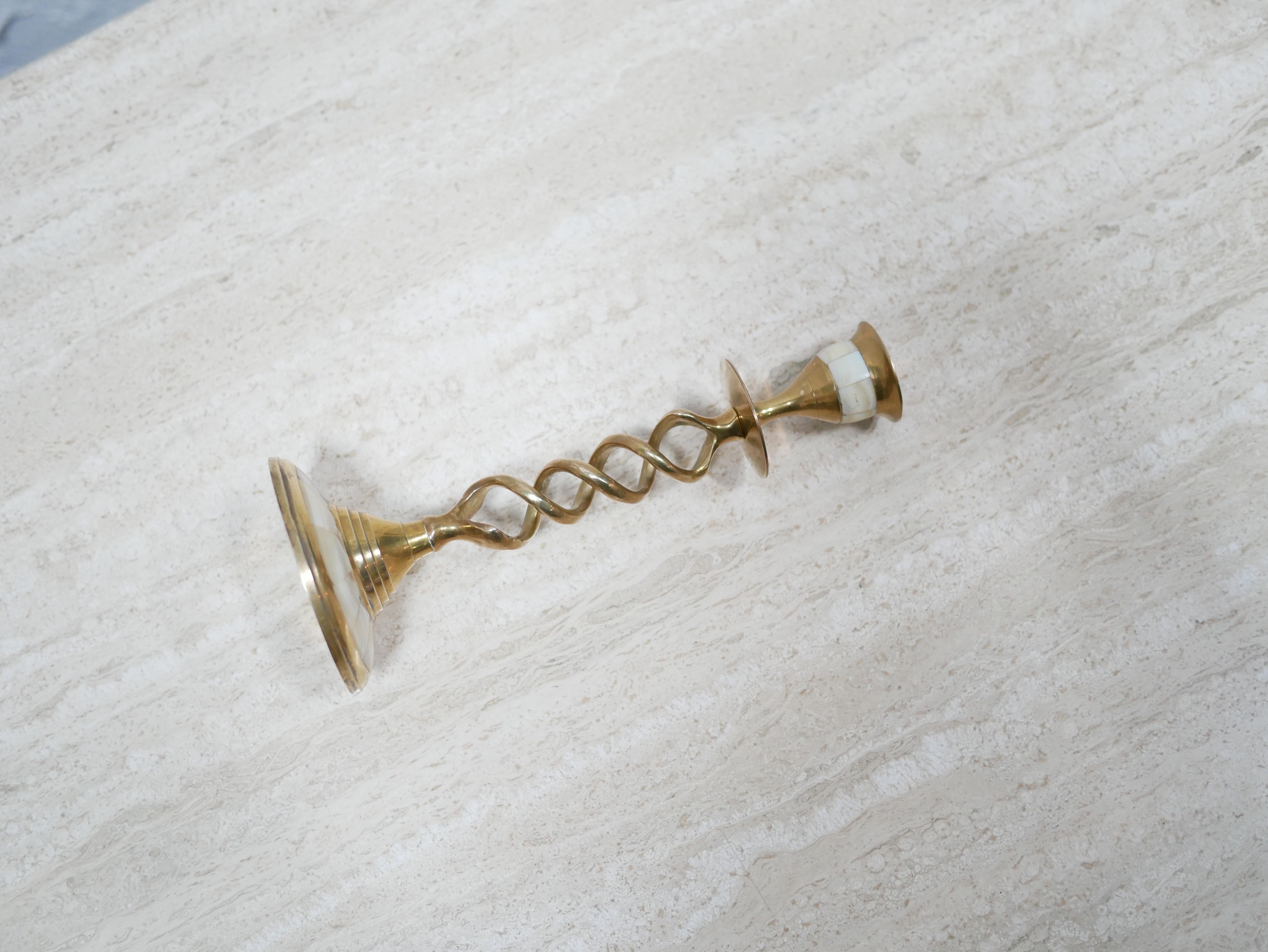 20th Century Vintage Brass and Mother-of-pearl Candlestick