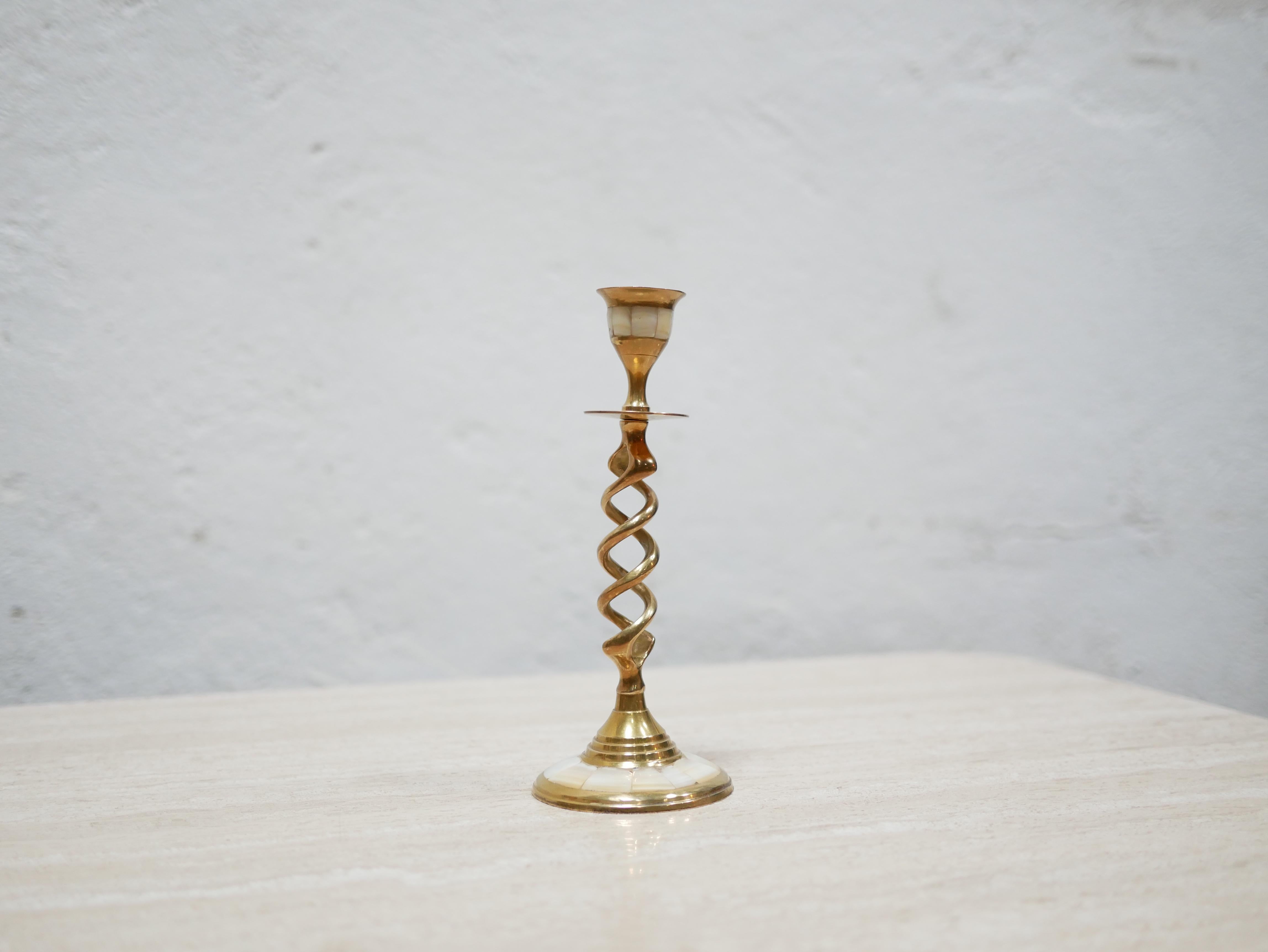 Vintage Brass and Mother-of-pearl Candlestick 1