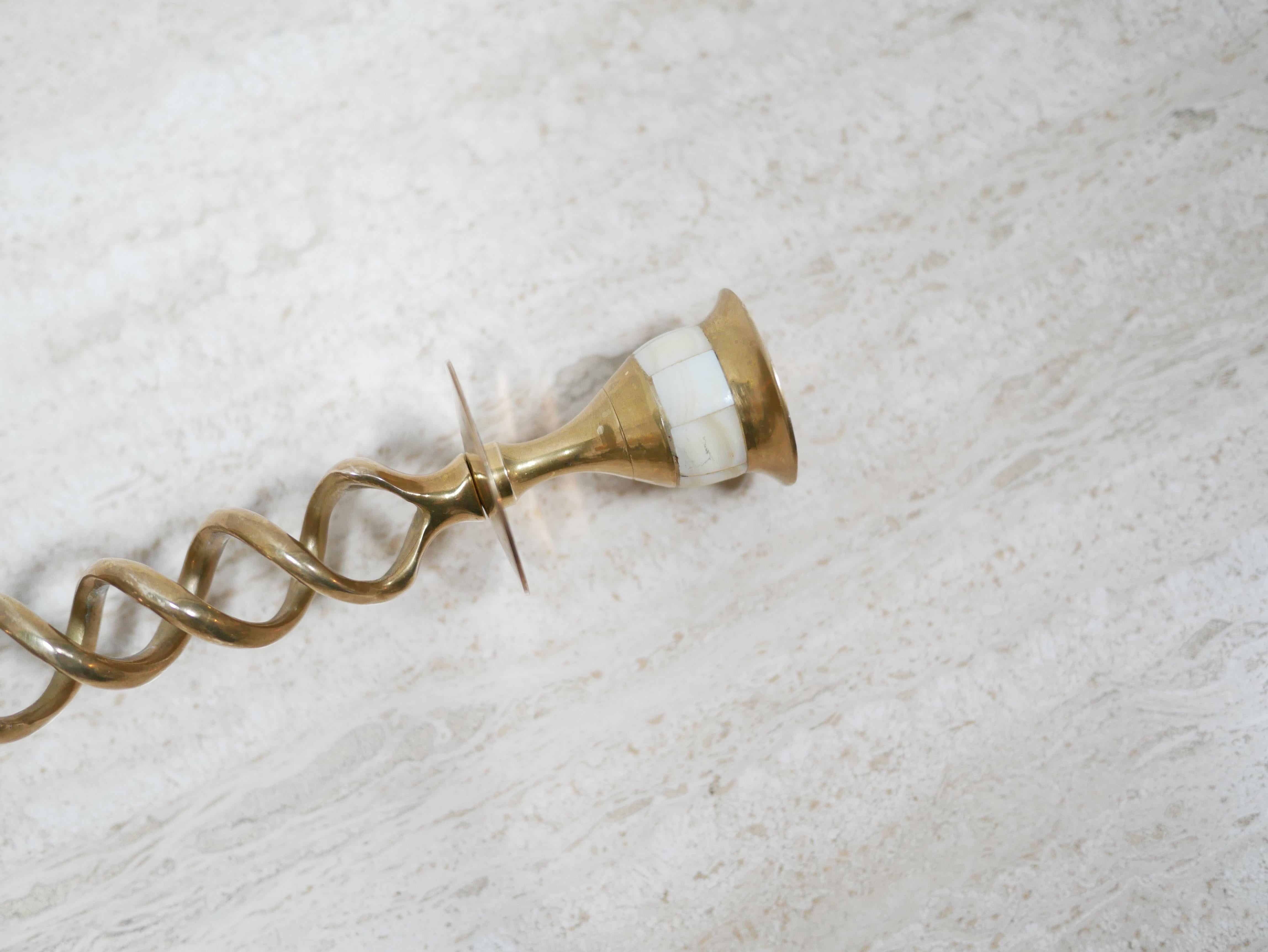 Vintage Brass and Mother-of-pearl Candlestick 2