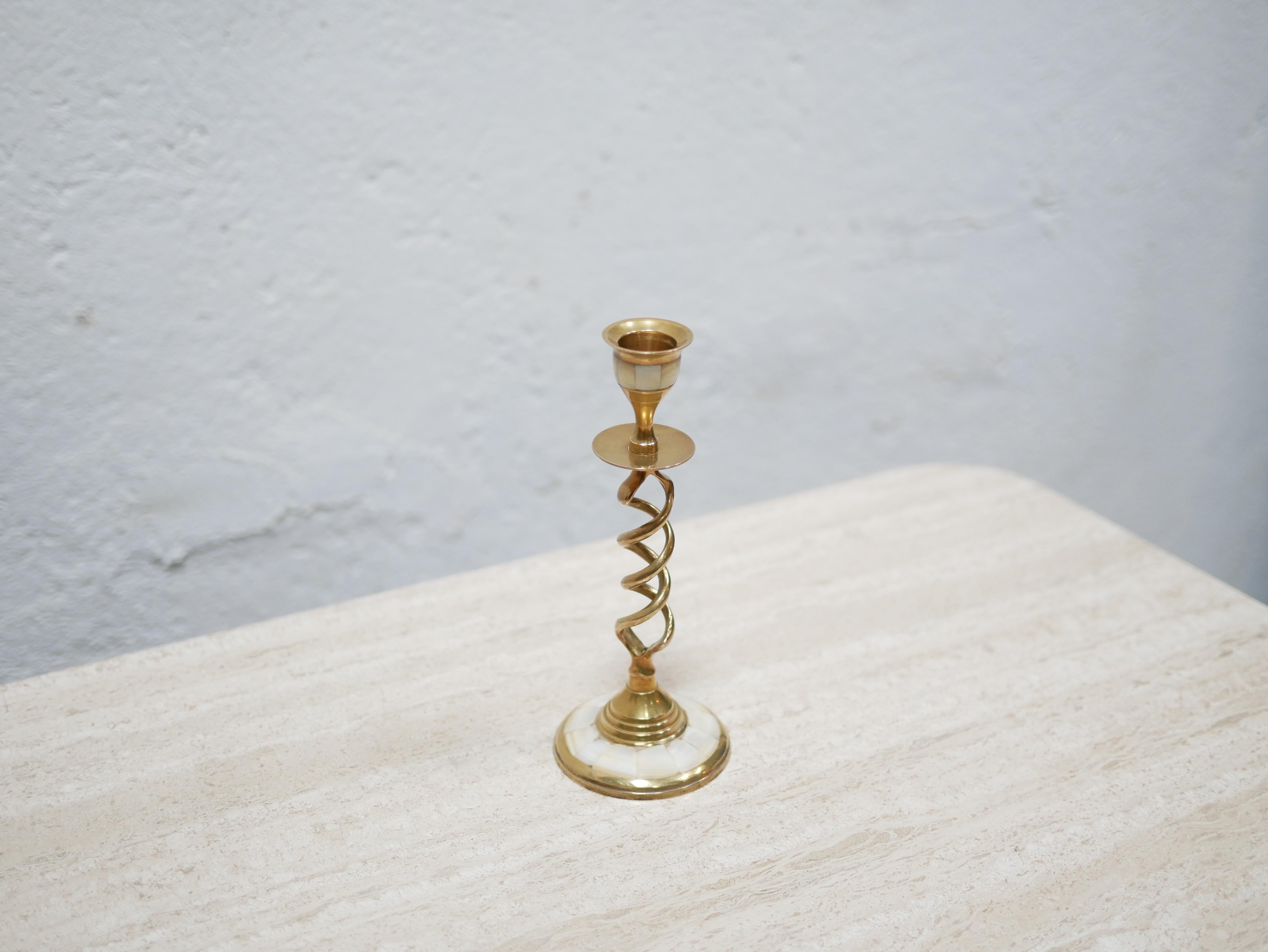 Vintage Brass and Mother-of-pearl Candlestick 3