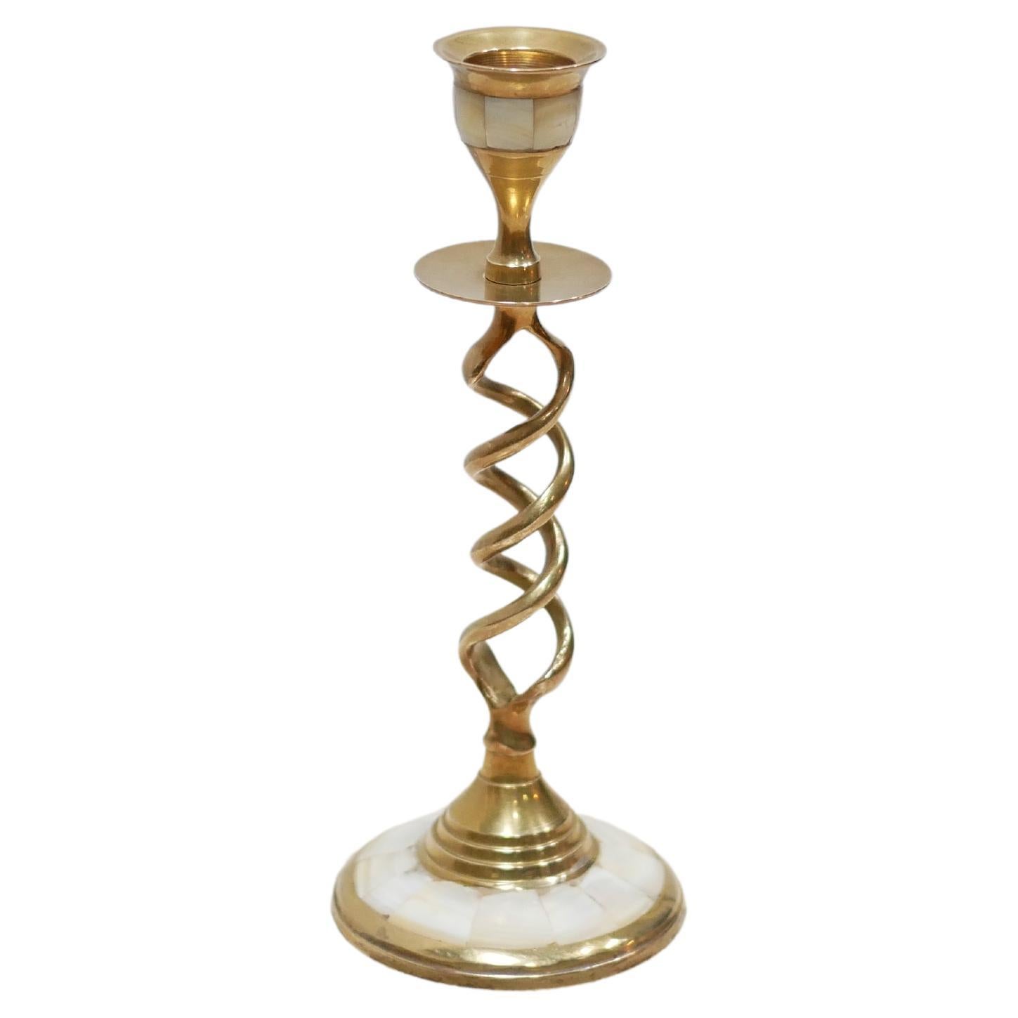 Vintage Brass and Mother-of-pearl Candlestick