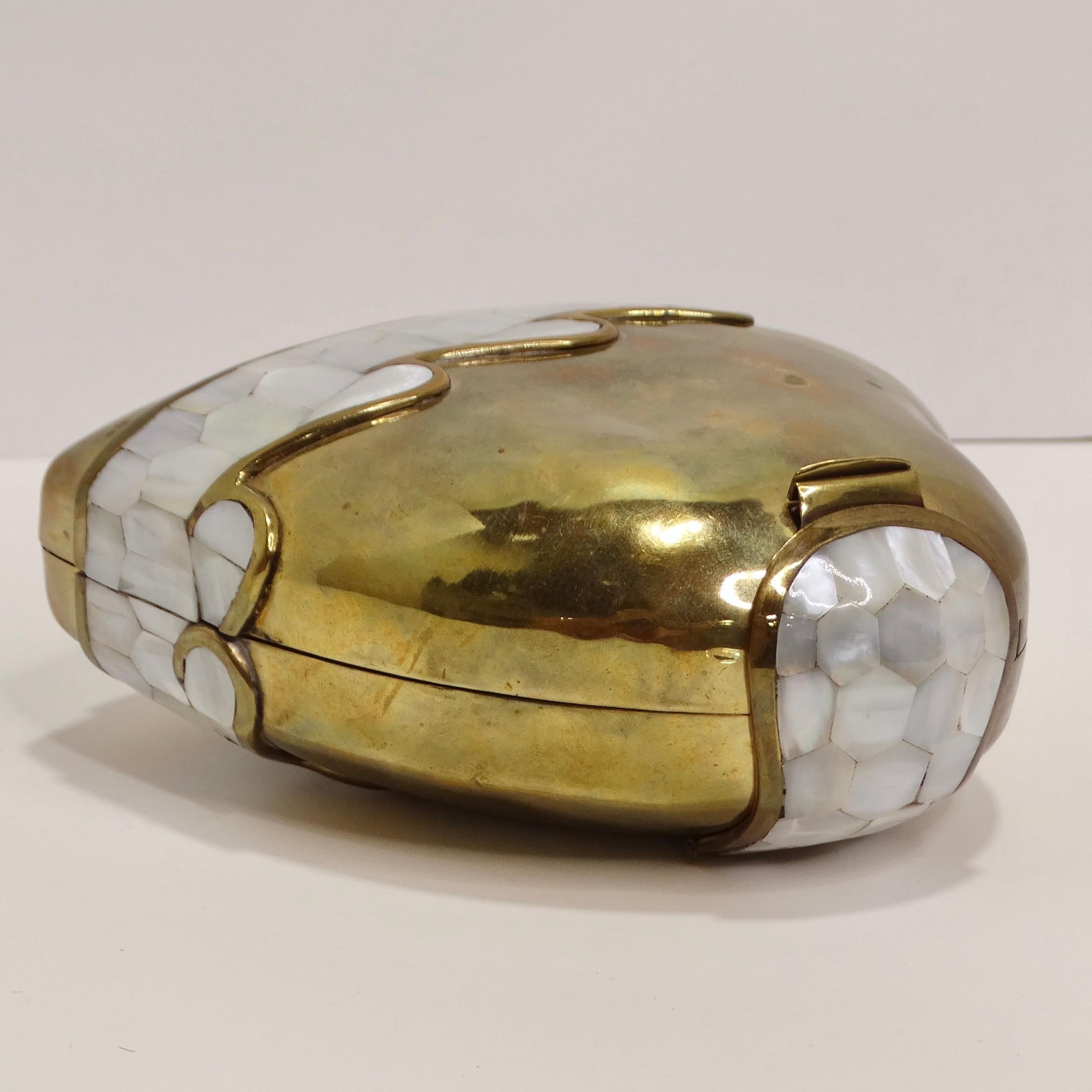 Vintage Brass and Mother of Pearl Heart Minaudière  In Excellent Condition For Sale In Scottsdale, AZ