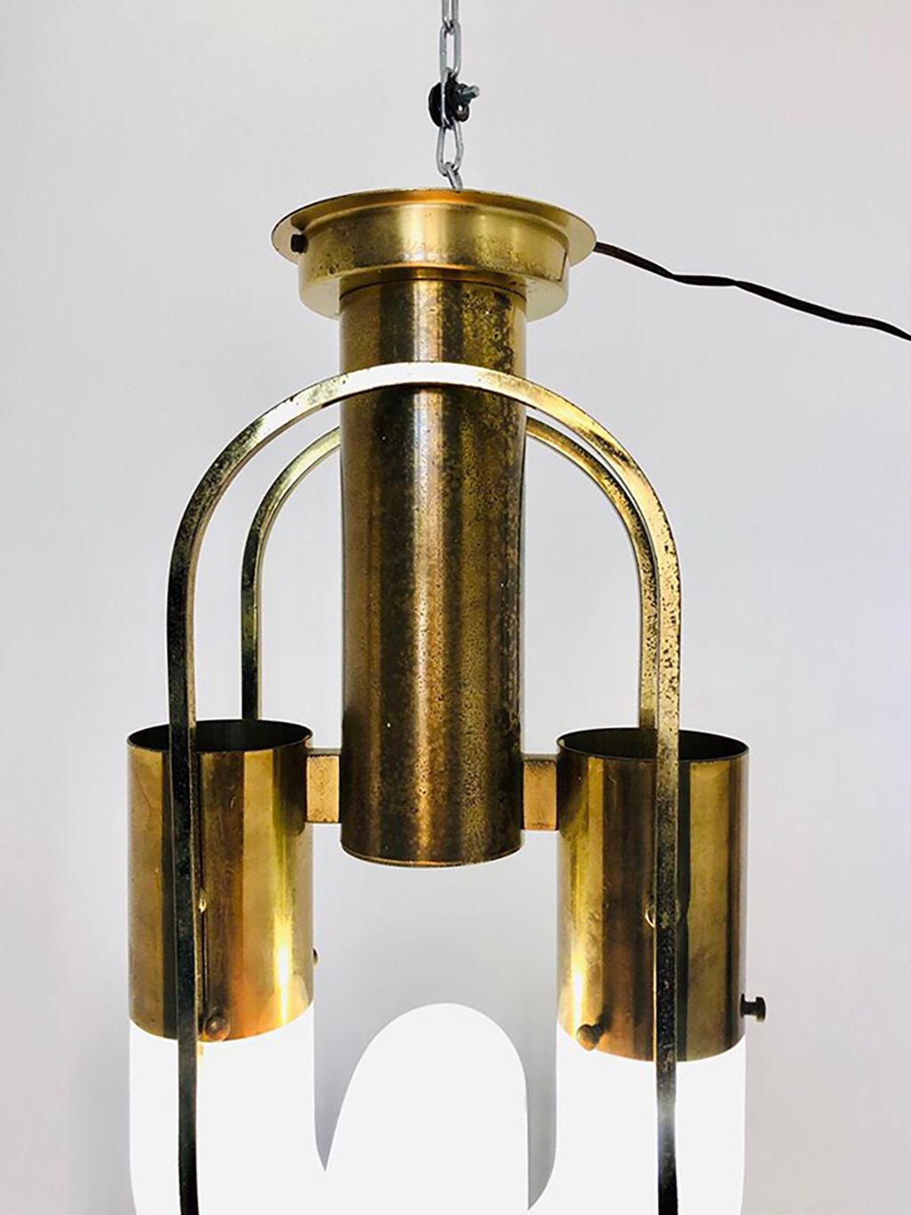 Vintage Brass and Murano Glass Chandelier, by Aldo Nason for Mazzega, 1970s 4