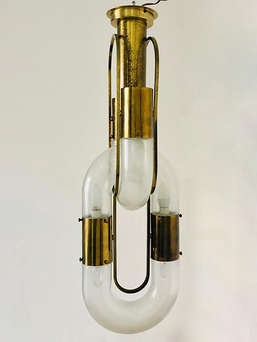 Vintage Brass and Murano Glass Chandelier, by Aldo Nason for Mazzega, 1970s 5